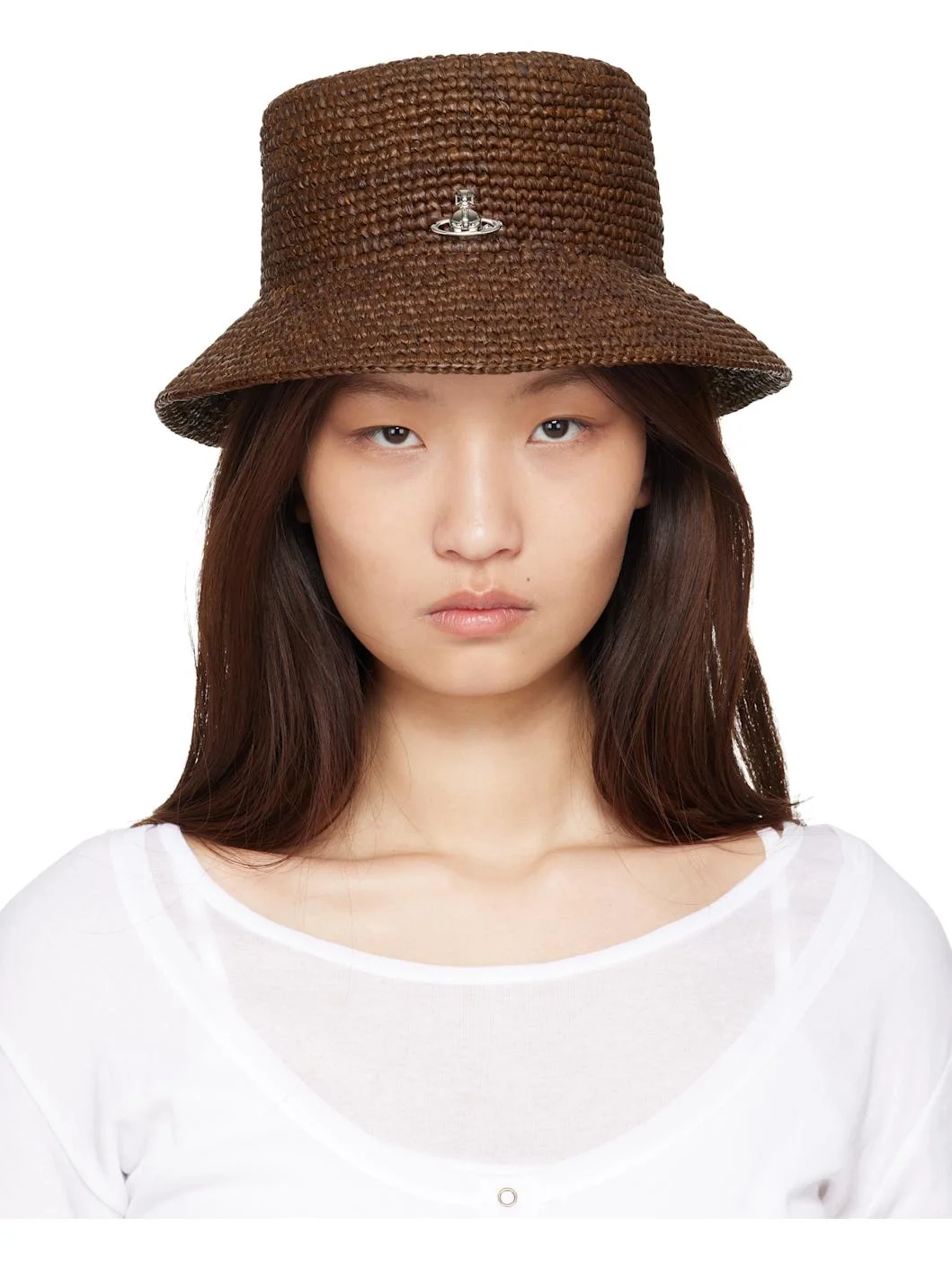 Brown Raffia Bucket Hat - 1
