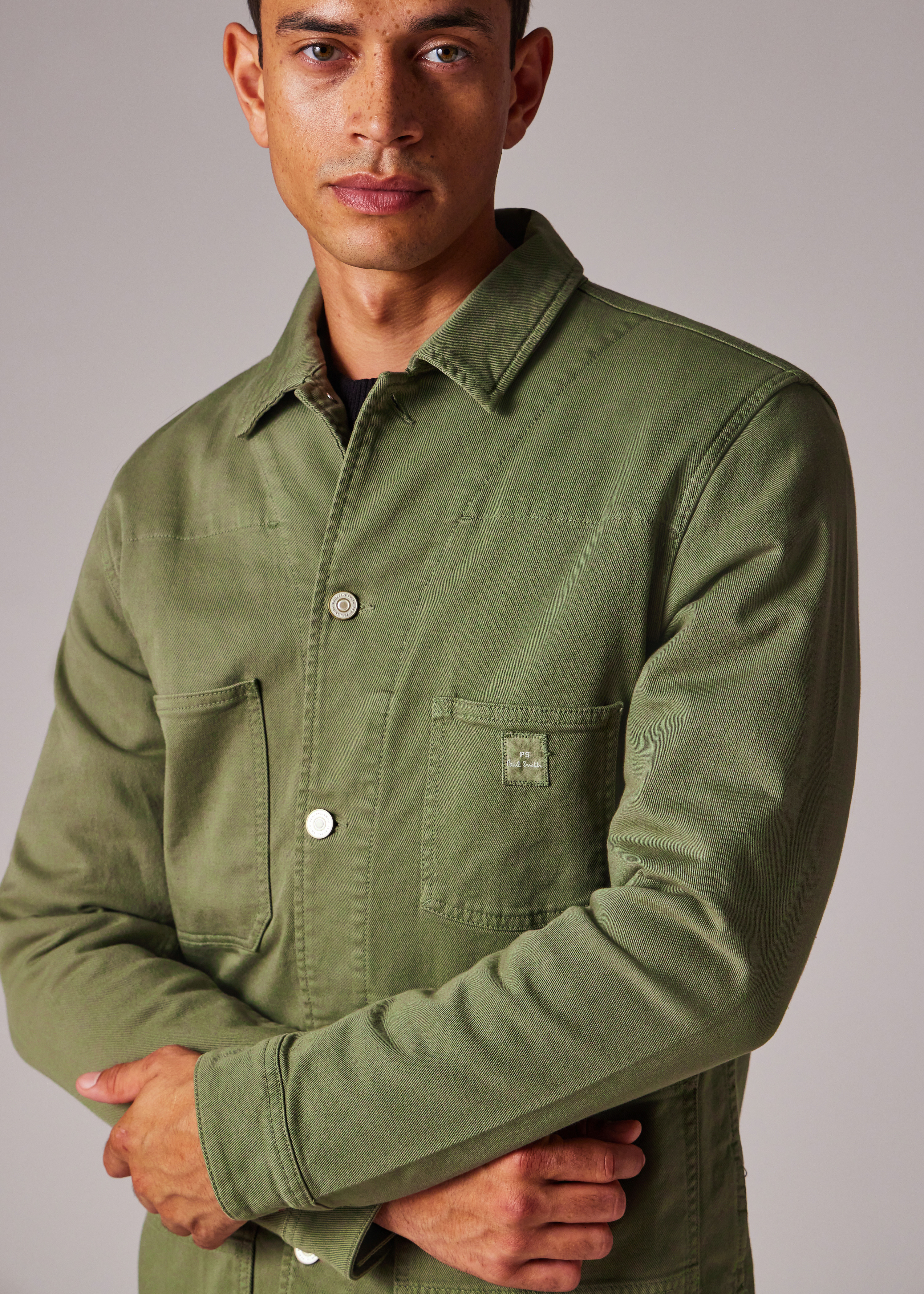 Khaki Stretch Cotton-Twill Chore Jacket - 6