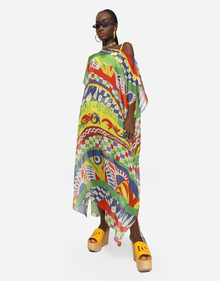 Carretto-print chiffon caftan - 5