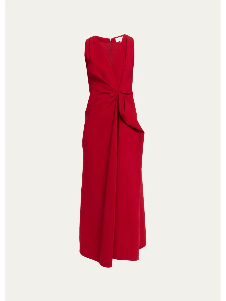 Pleated Wool-Blend Gathered Midi Dress - 1