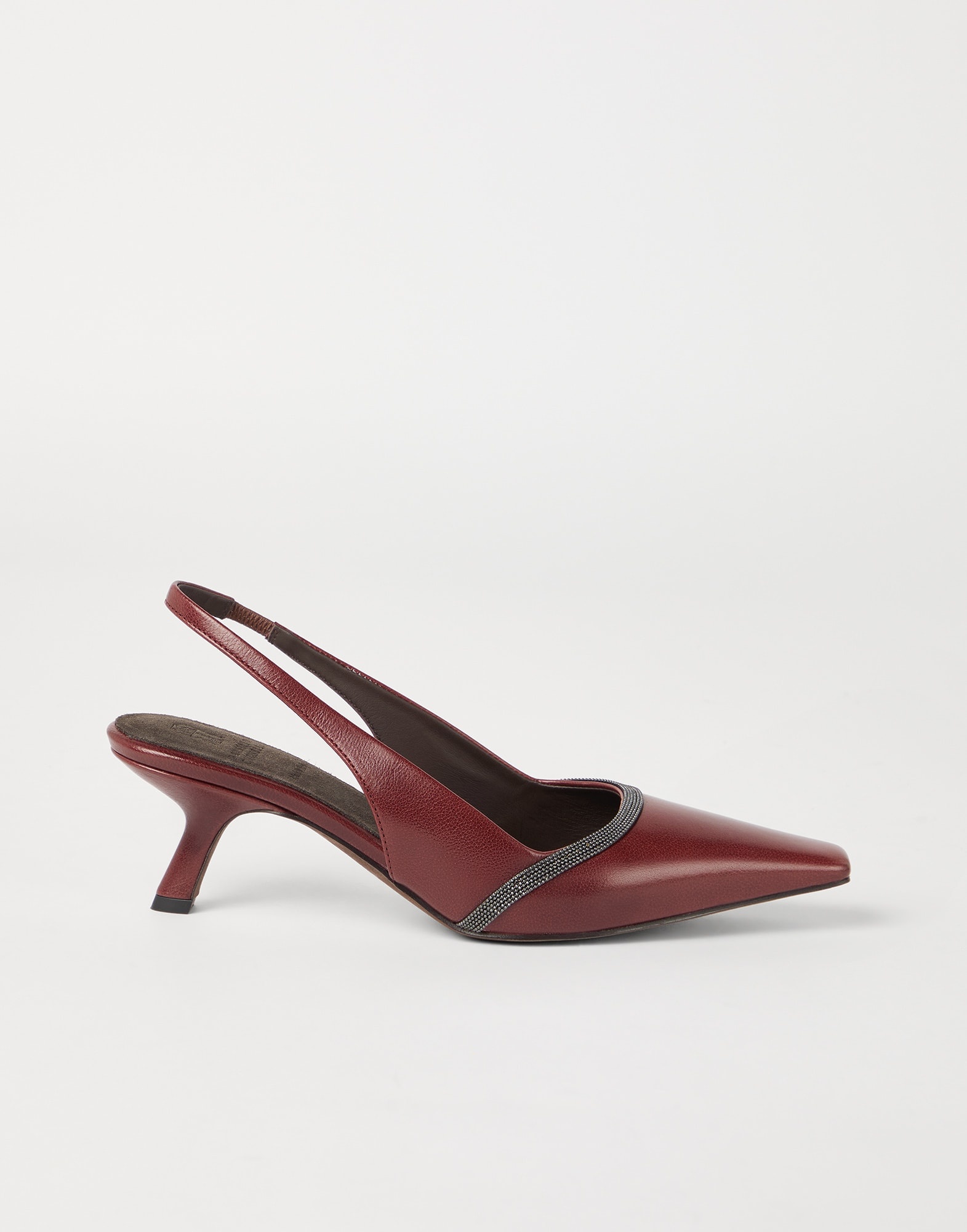 Classic leather slingback city heels with shiny contour - 5
