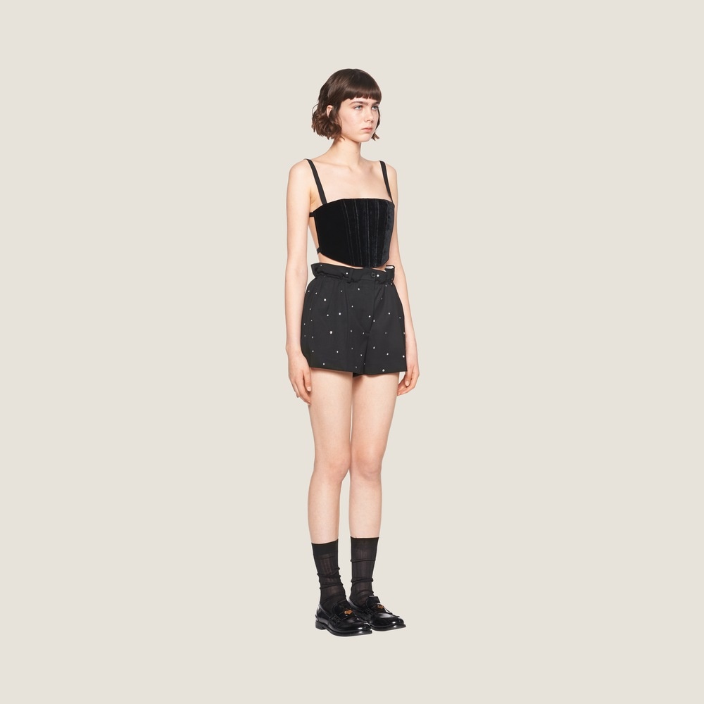 Embroidered grain de poudre shorts - 4