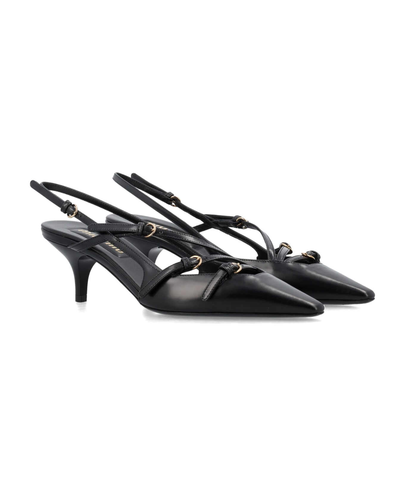 Brushed Leather Slingbacks With Buckles - 2