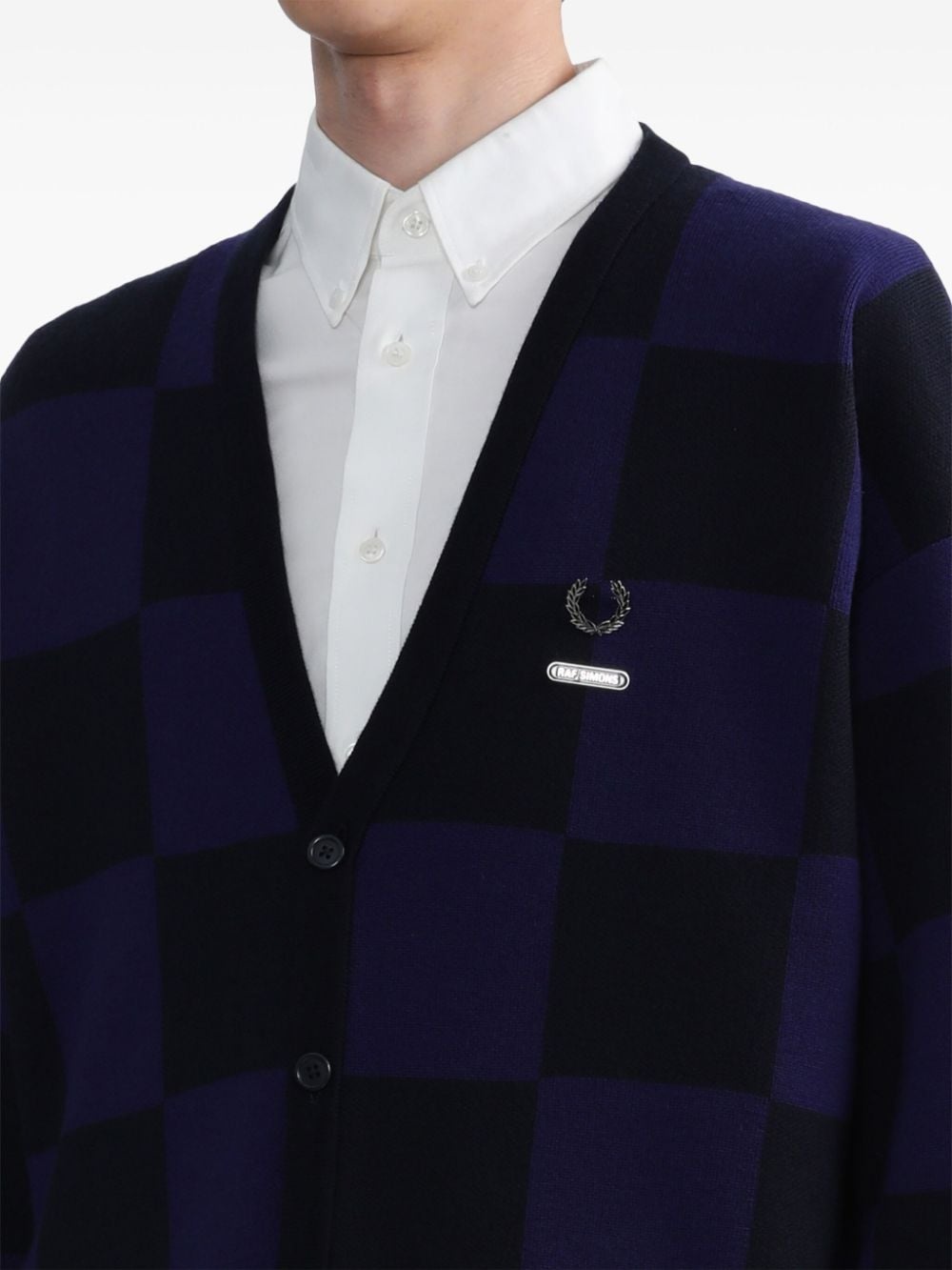 x Raf Simons logo-appliquÃ© checkered cotton cardigan - 5
