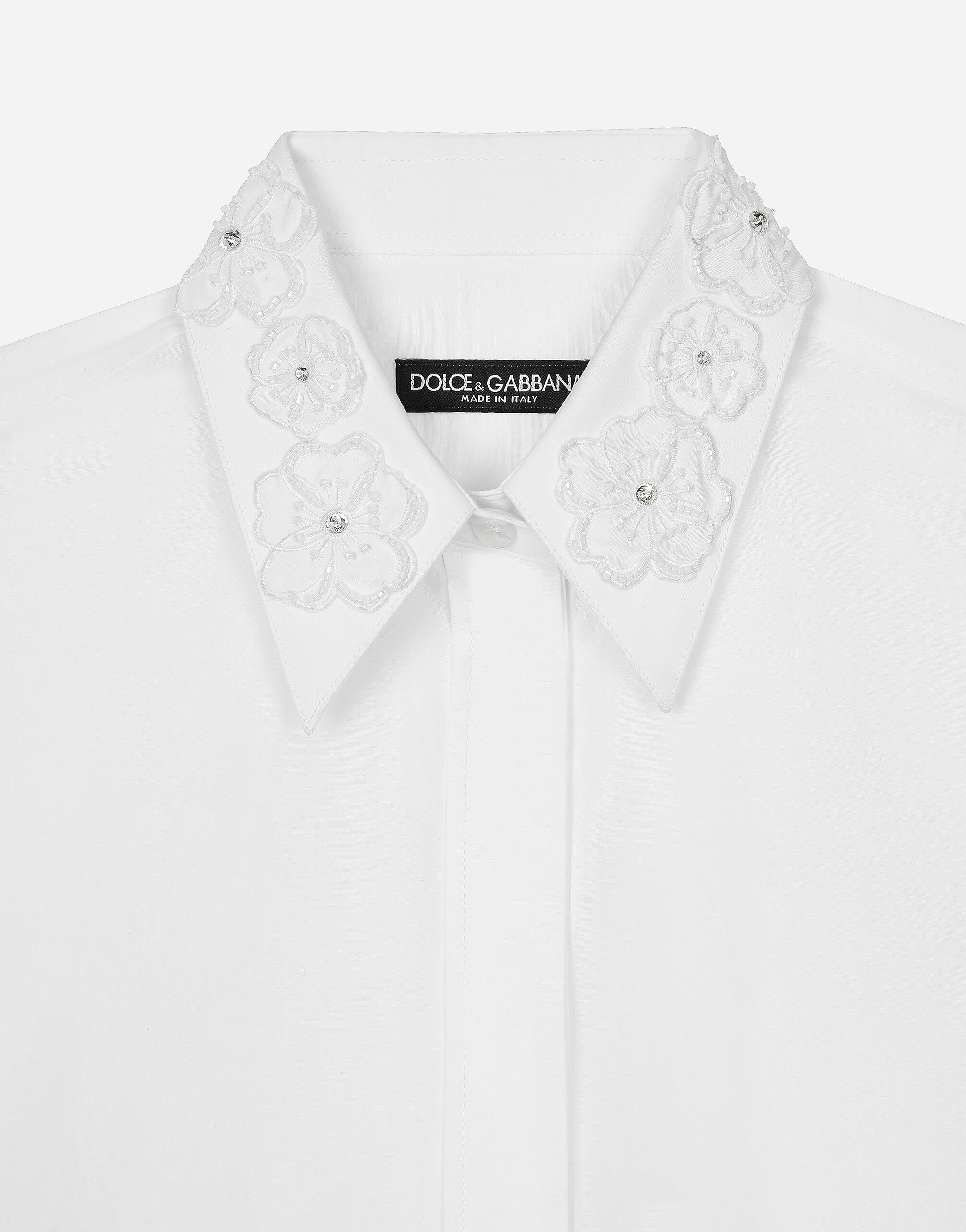Long-sleeved cotton shirt with embroidered collar - 3