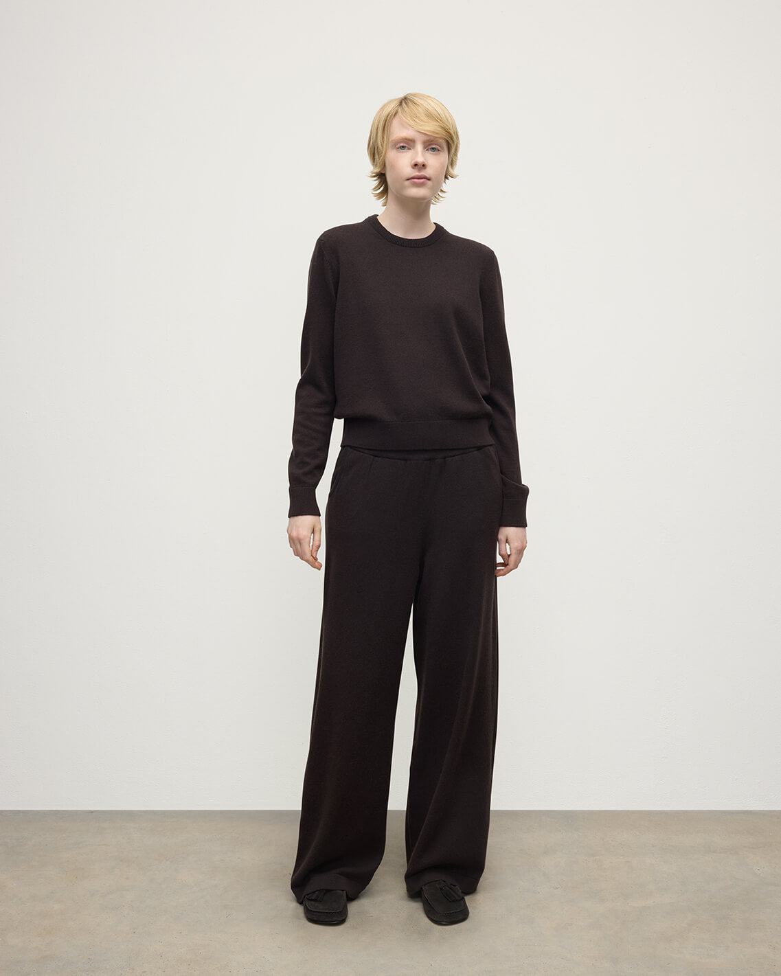 Wide Leg Brown Cashmere Trousers - 2