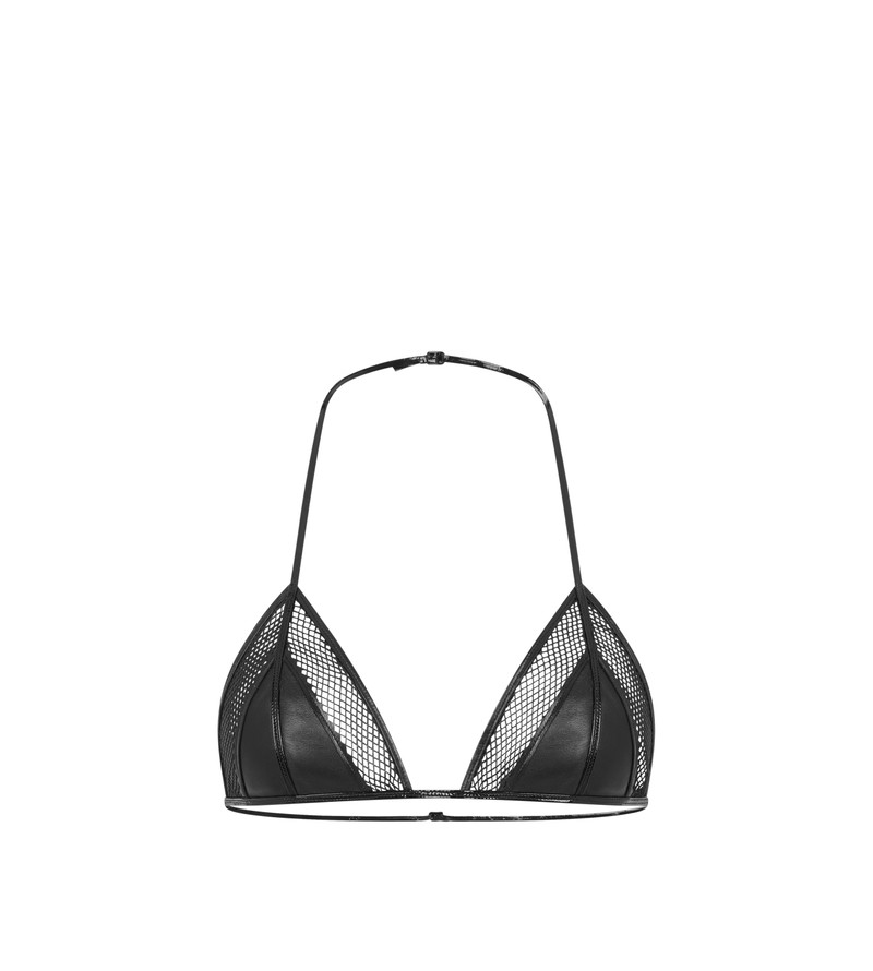 LEATHER AND FINE MESH TRIANGLE BRA 1