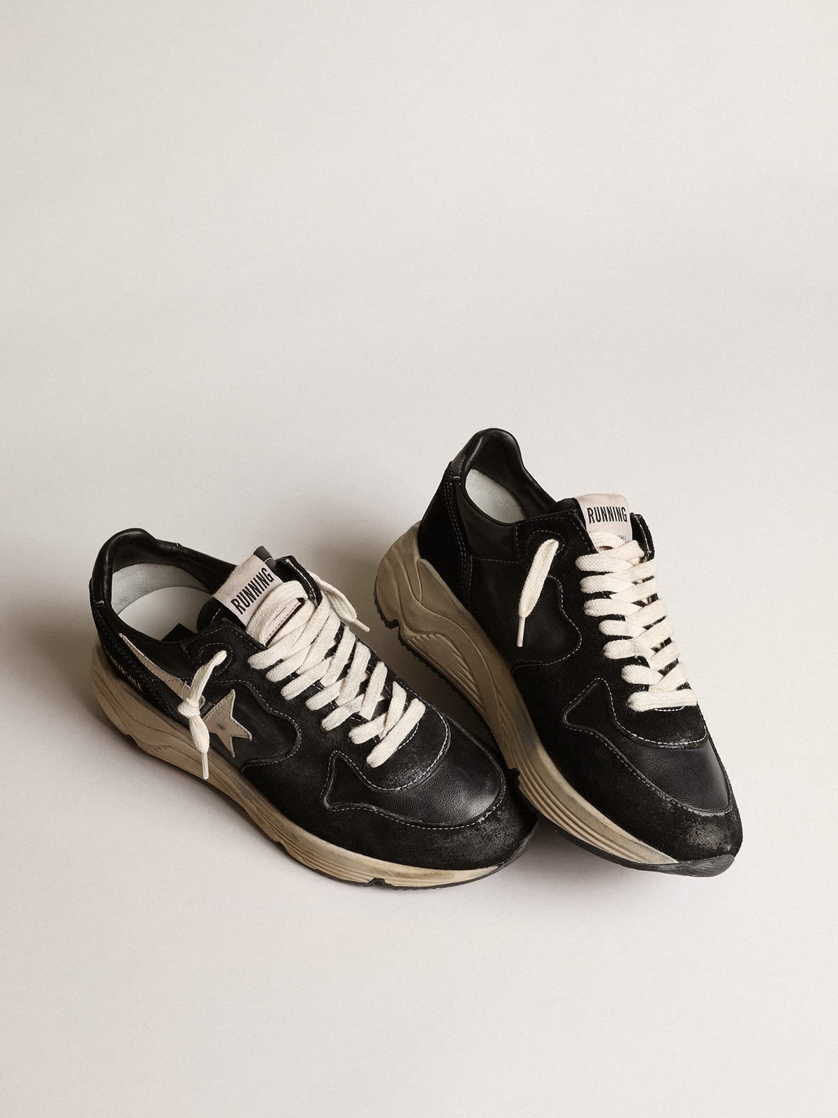 Women’s Running Sole in black nappa and suede with white star - 2