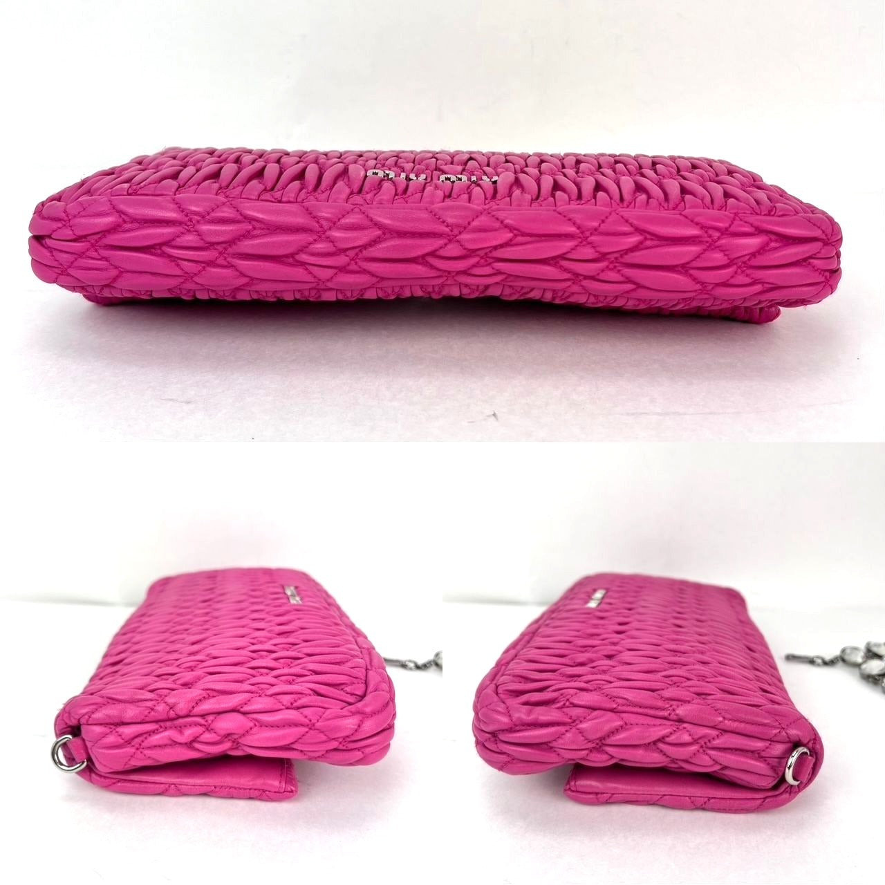 MiuMiu - MiuMui Pink Lambskin Nappa Crystal Shoulder Clutch Bag - 5