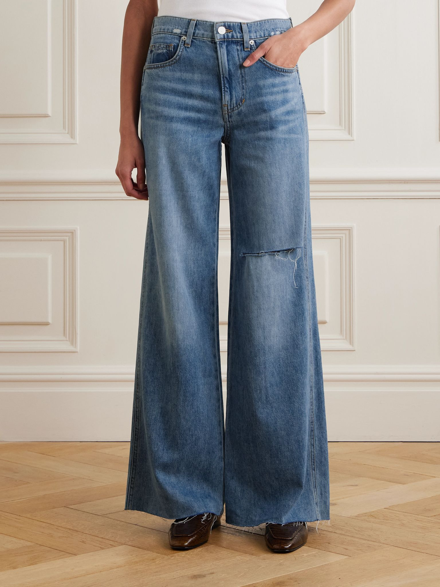 Kasey frayed mid-rise wide-leg jeans Light denim - 3