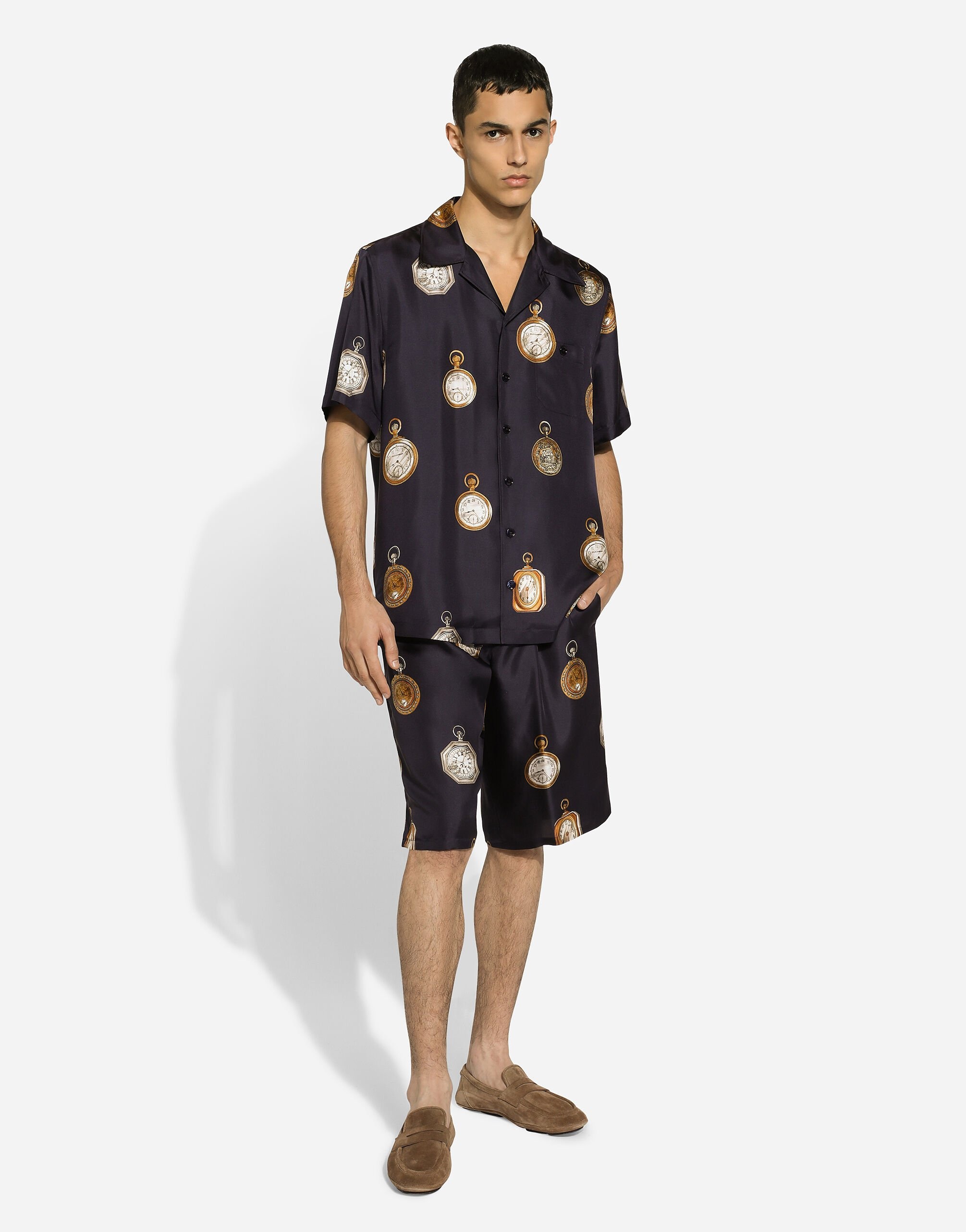 Watch-print silk jogging shorts - 2
