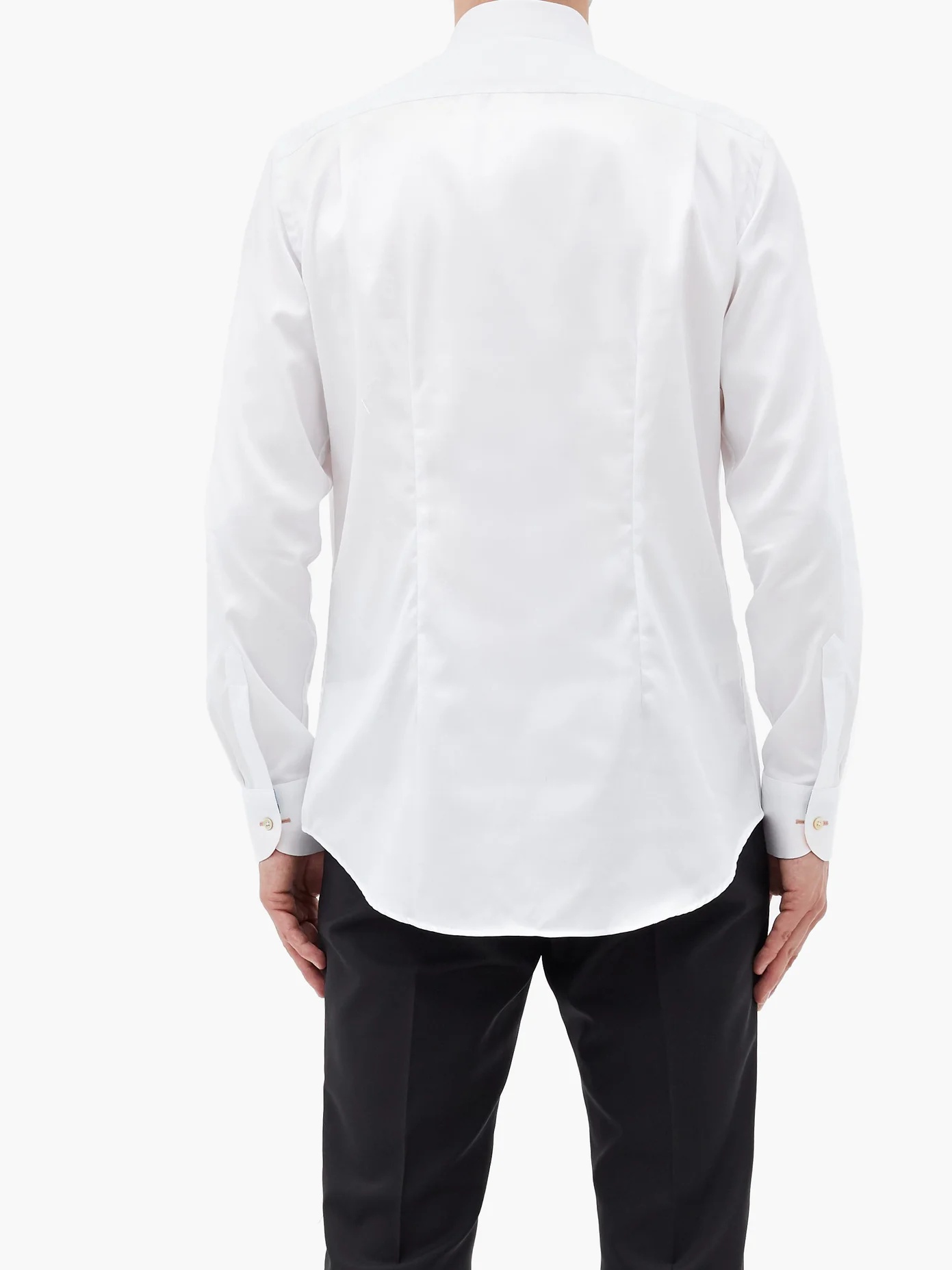 Knife-pleated plastron cotton-poplin tuxedo shirt - 5