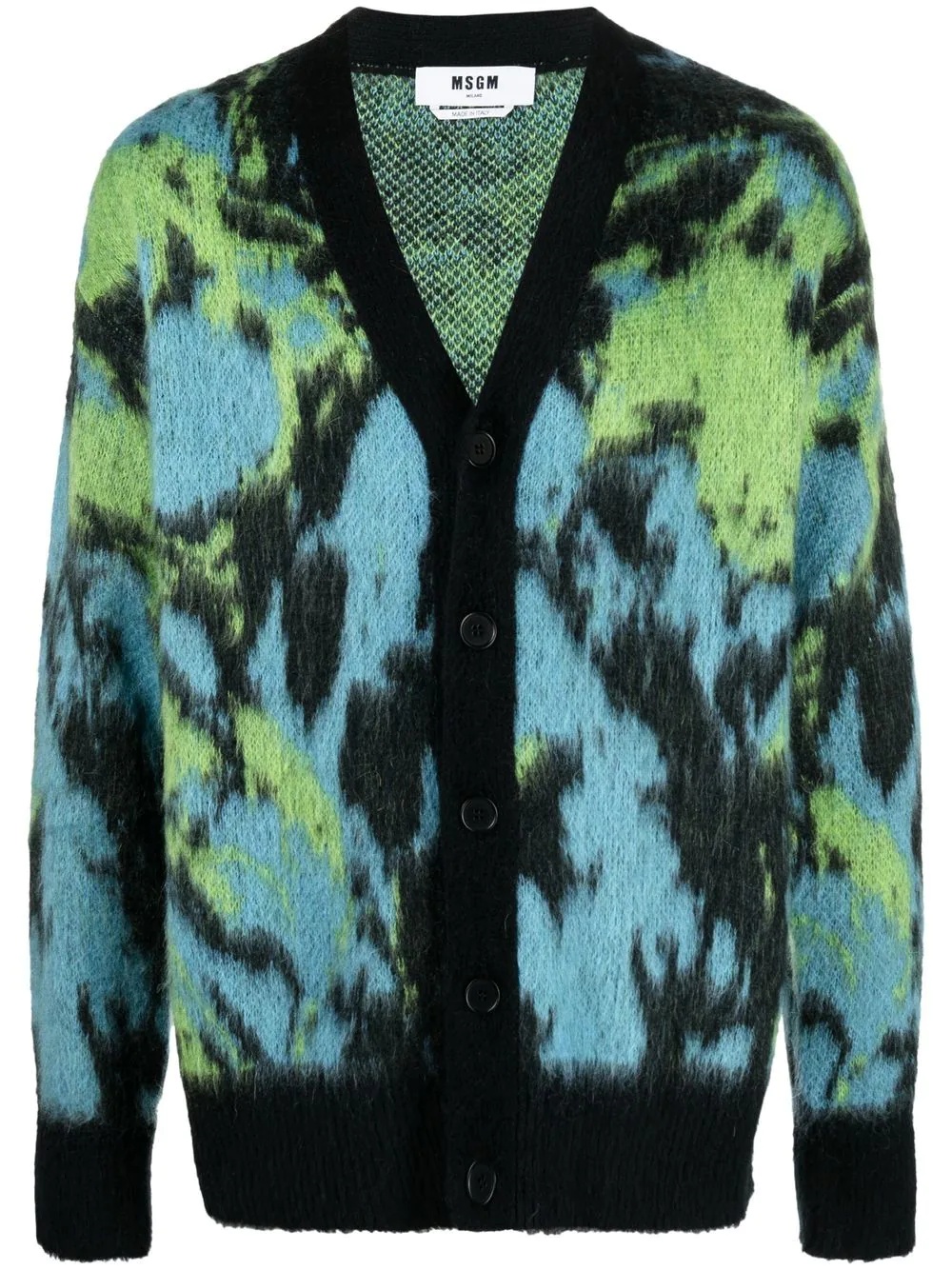 abstract print V-neck cardigan - 1