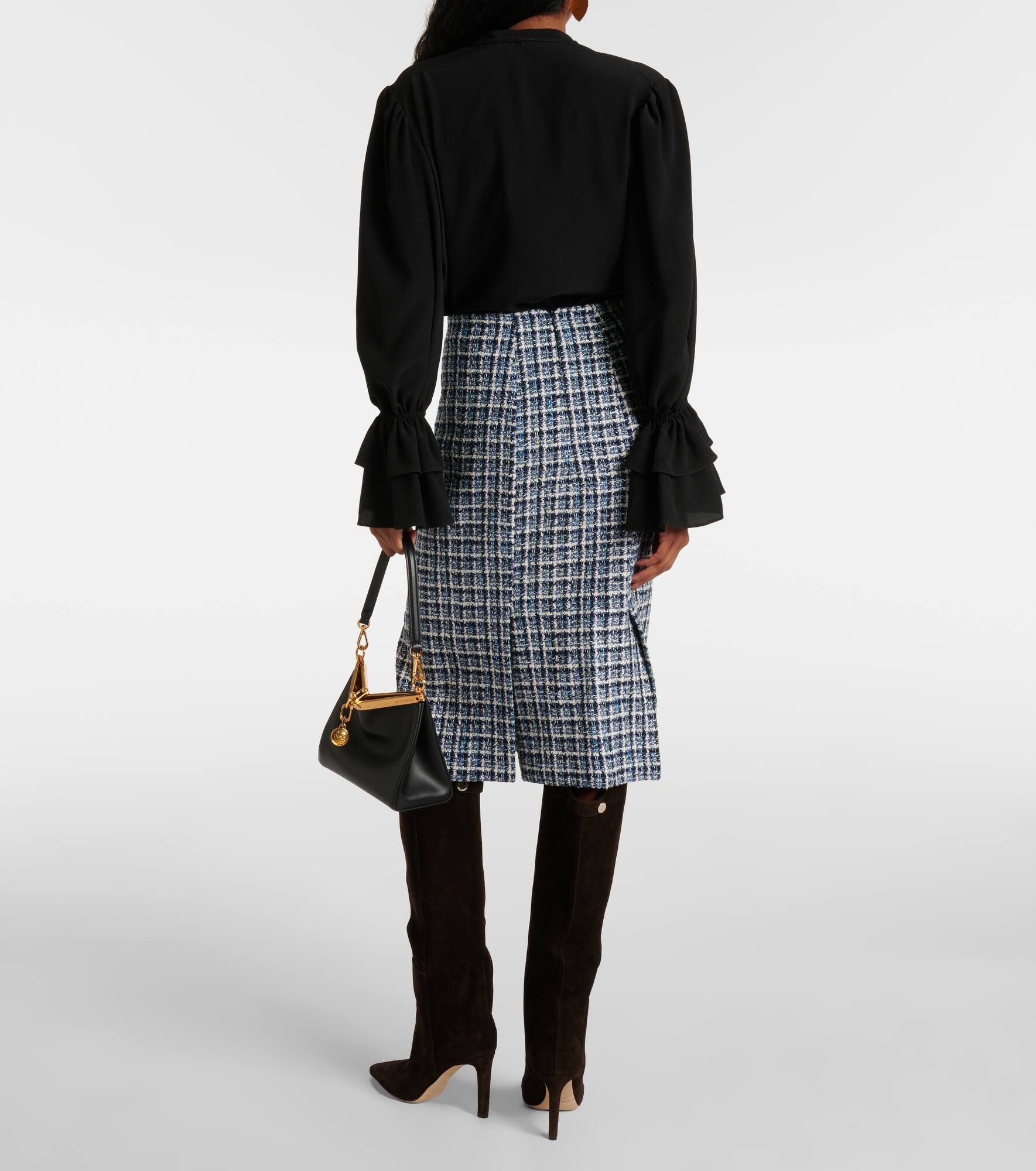 High-rise cotton-blend tweed midi skirt - 3