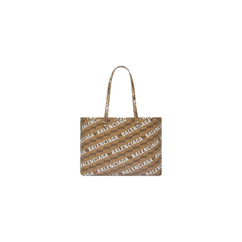Women's Signature Medium East-west Shopper Bag Bb Monogram Coated Canvas And Allover Logo  in Beige 1