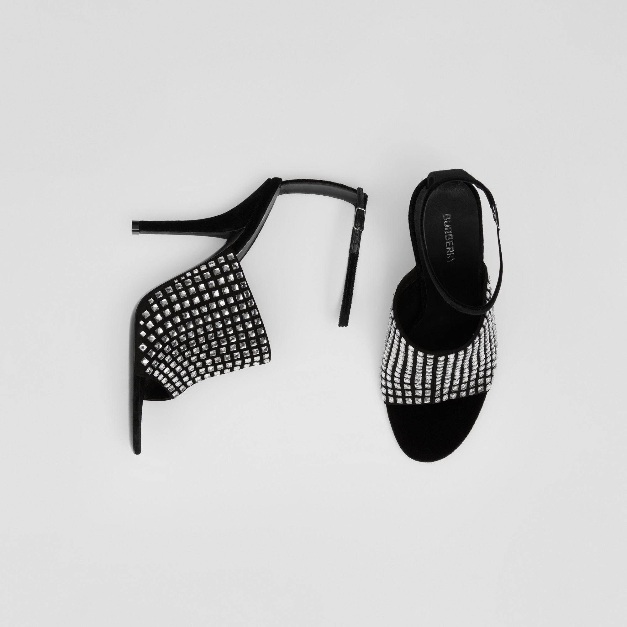 Crystal Detail Velvet Stiletto-heel Sandals - 2