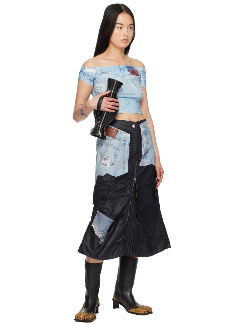 Andersson Bell Navy Coated Midi Skirt outlook