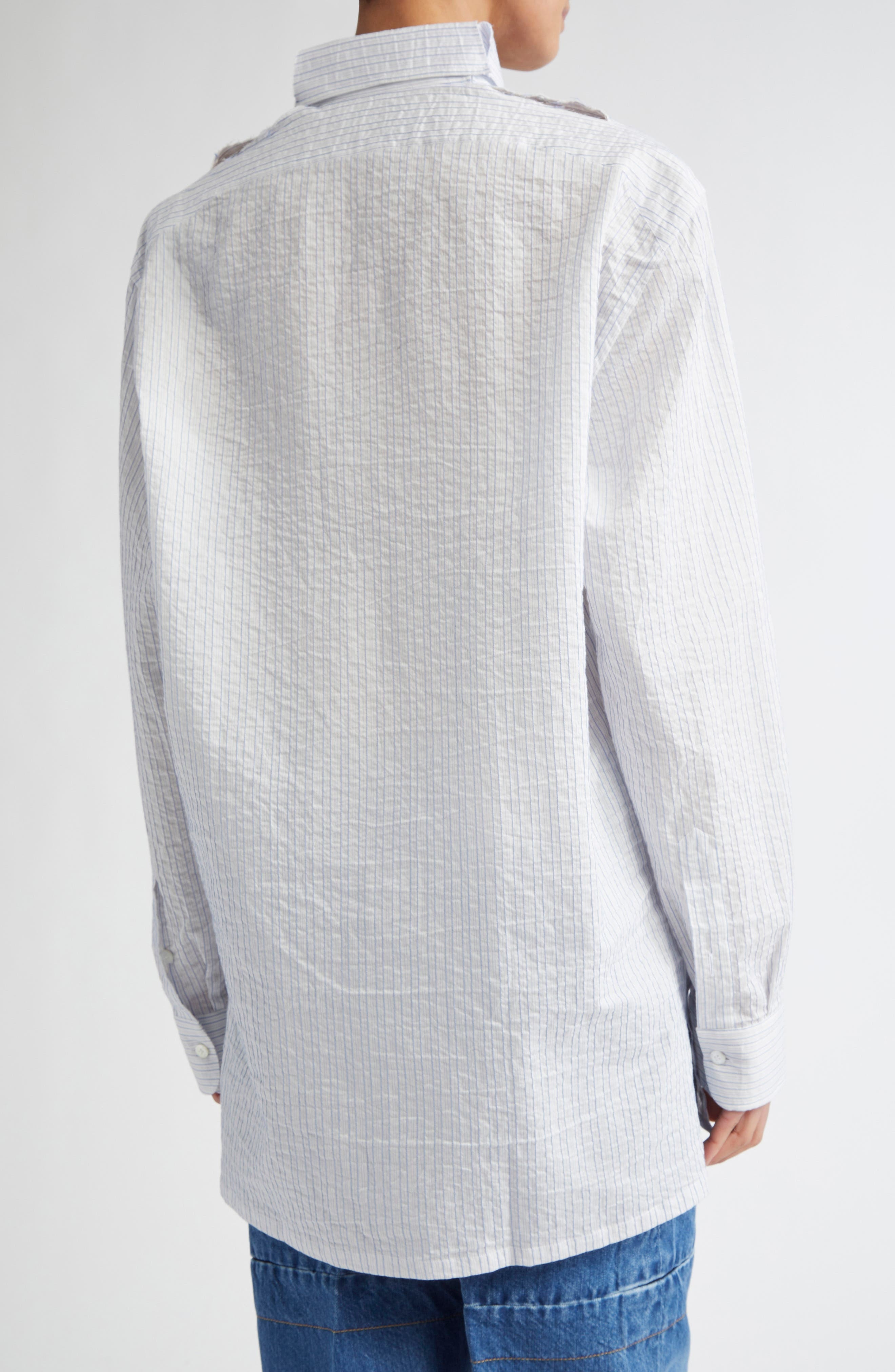 SETCHU Hook & Eye Stripe Cotton & Linen Button-Up Shirt in Light Blue Skystripe at Nordstrom - 4