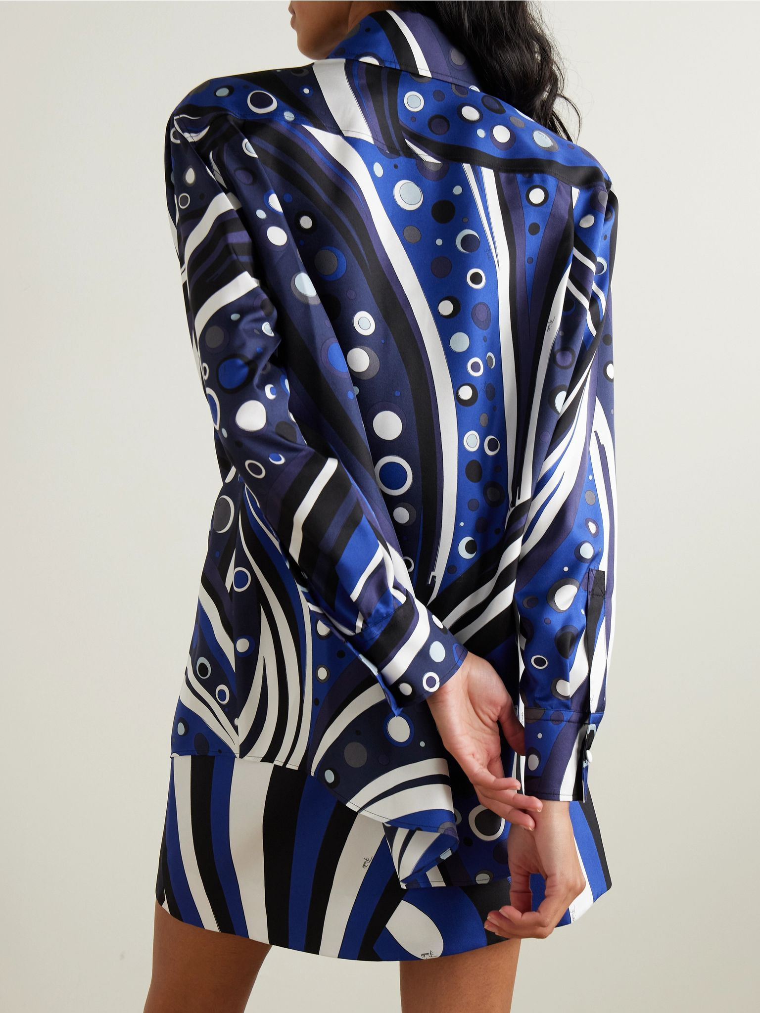 Printed silk-twill shirt Navy - 4
