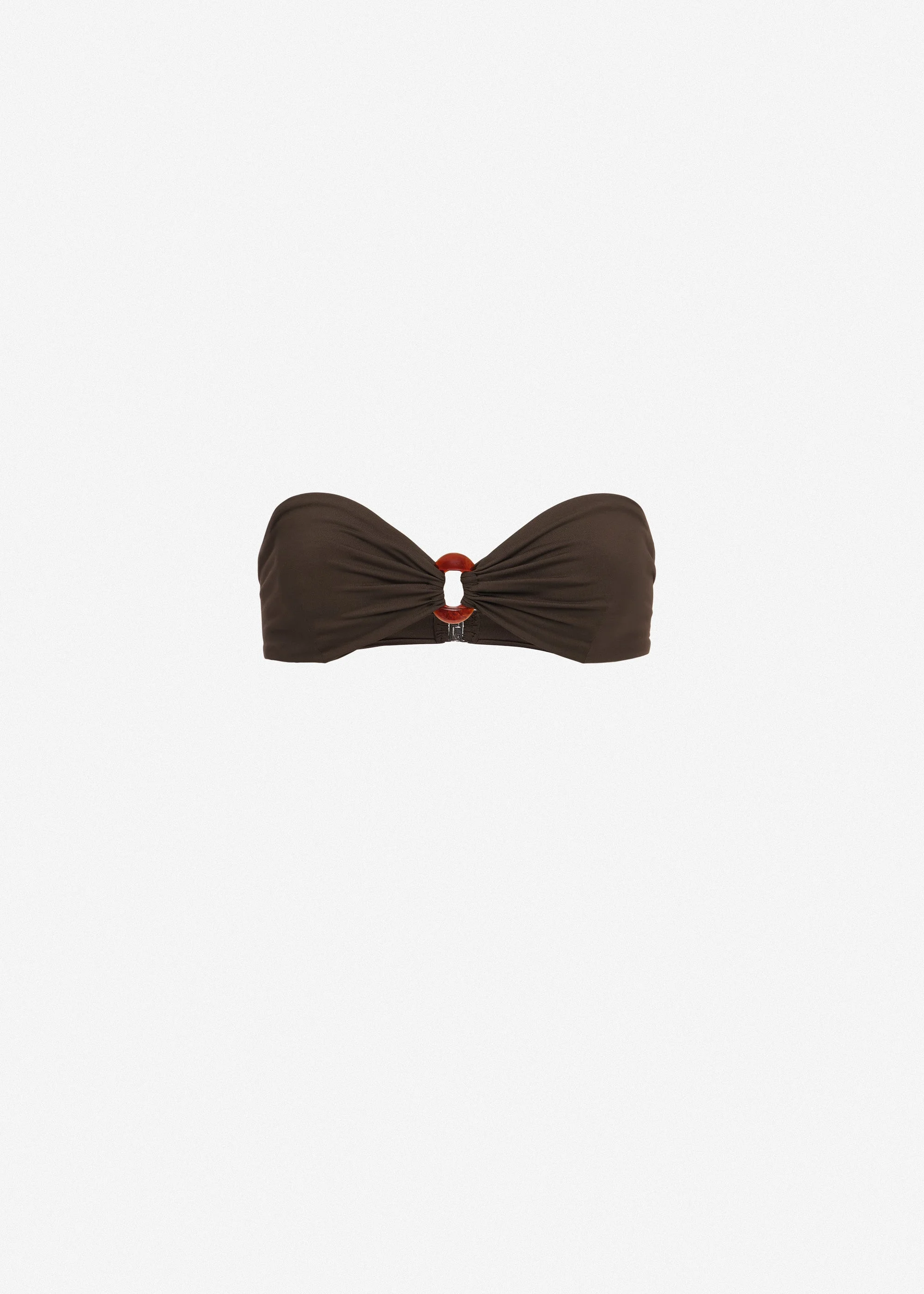 Bandeau bikini top with ring detail in brown - 1