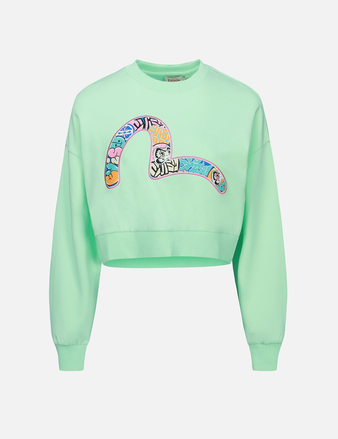 Graffiti Daruma-pattern Seagull Print Cropped Sweatshirt - 1