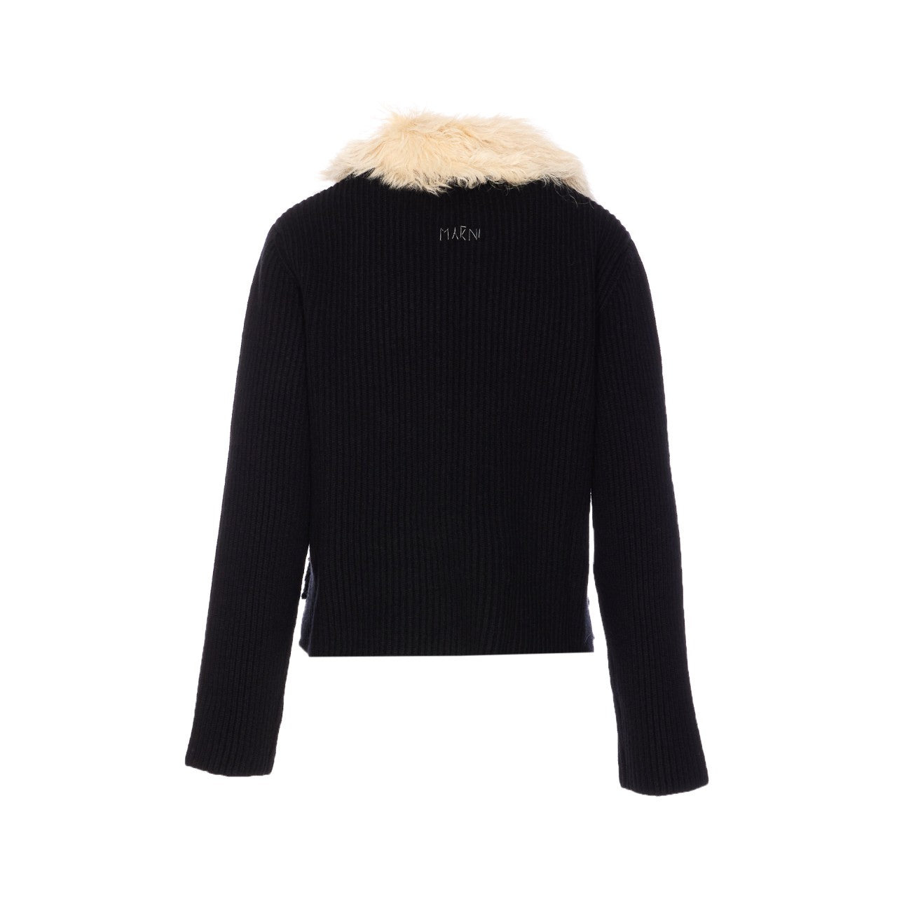 Marni Women Wool Cardigan With Shearling Patches And Marni Mending Logo - 4