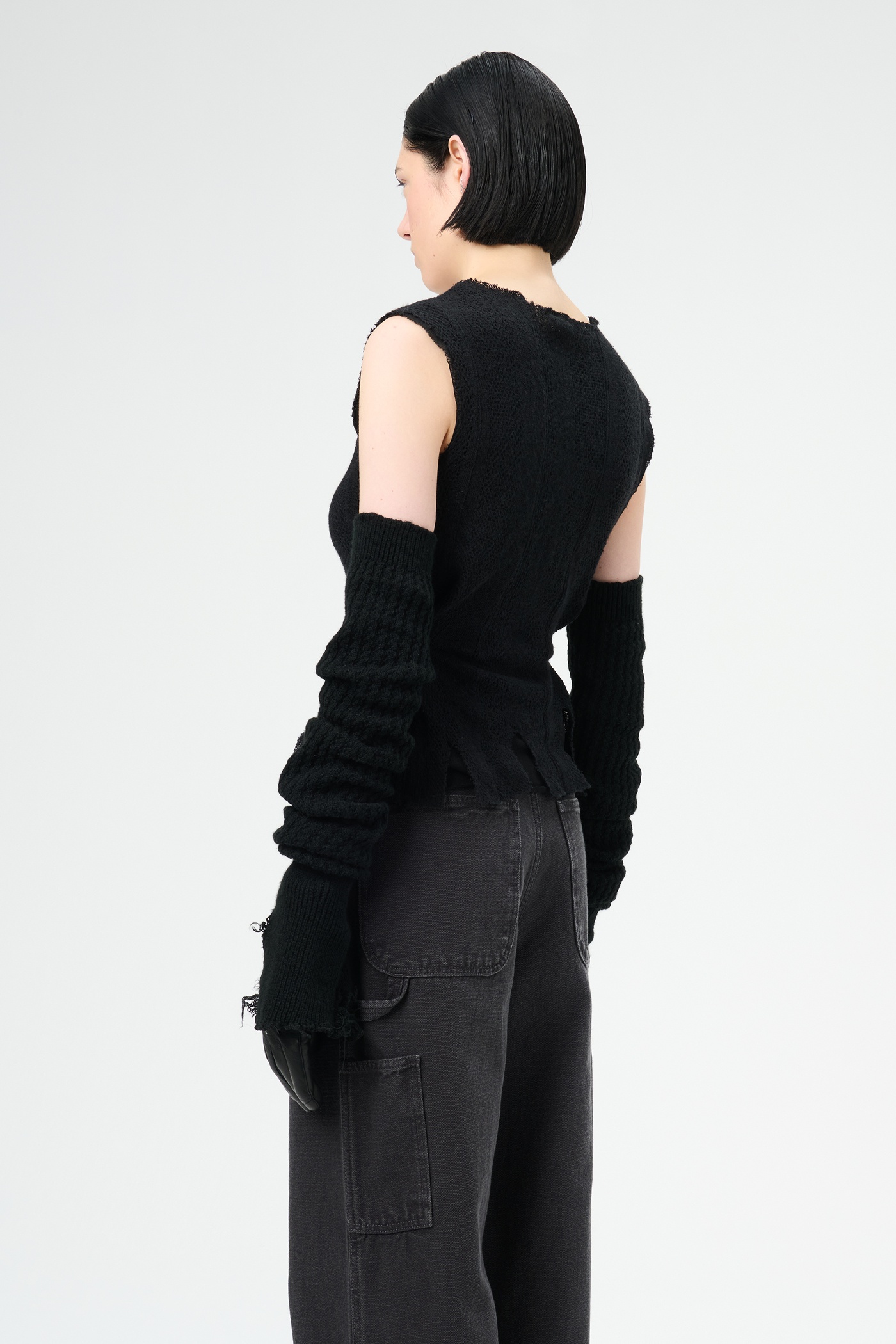 Ragged Vest Black Crochet Stripe - 6