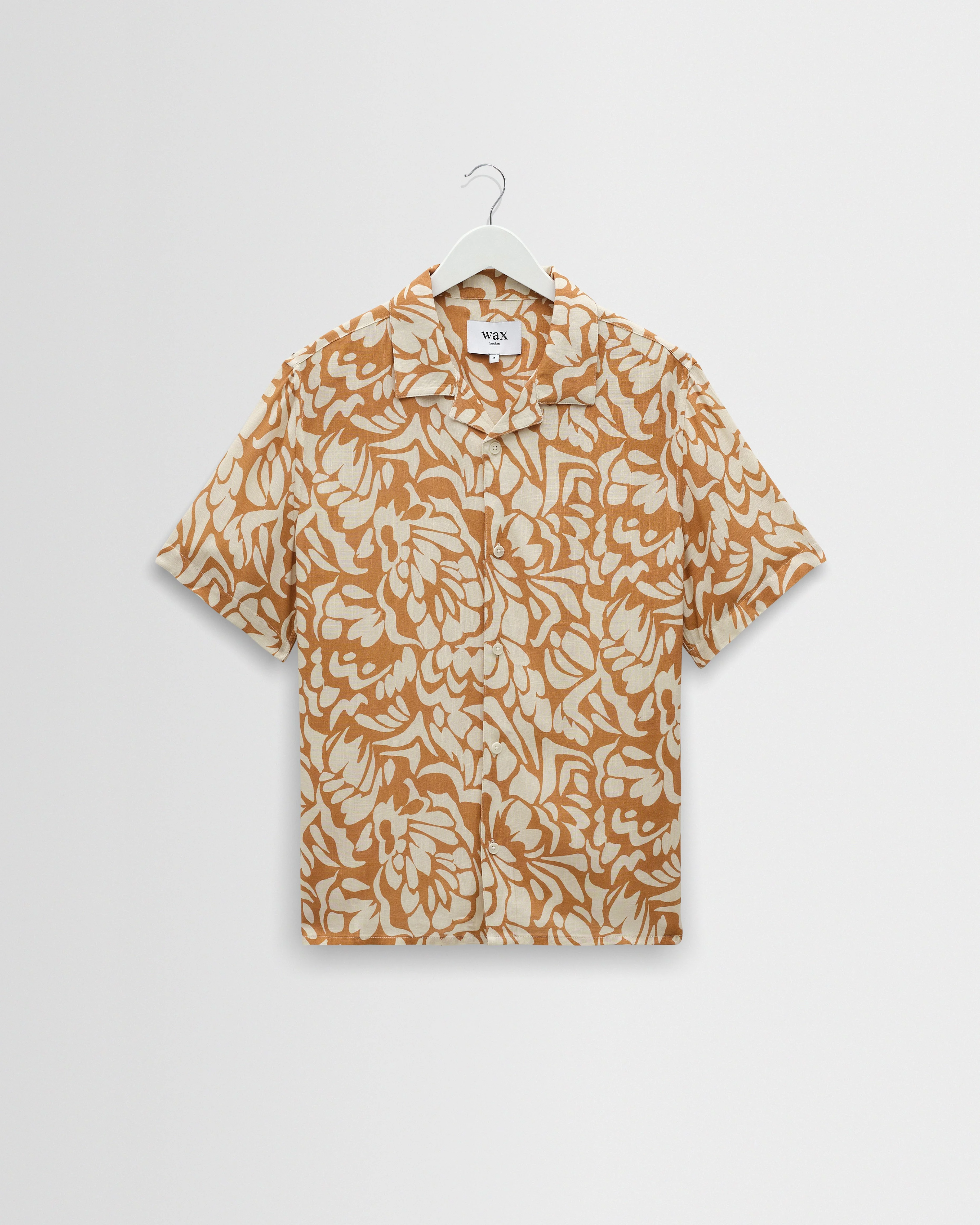 Didcot - Tan And Beige Floral Viscose Short-Sleeve Shirt - 1