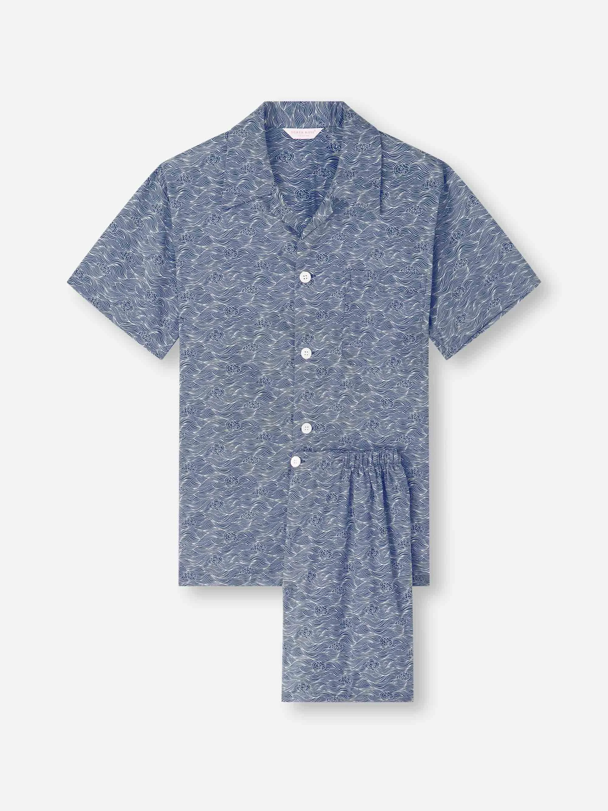 Men's Short Pajamas Cotton Batiste Navy Blue Night Sky Print - 1