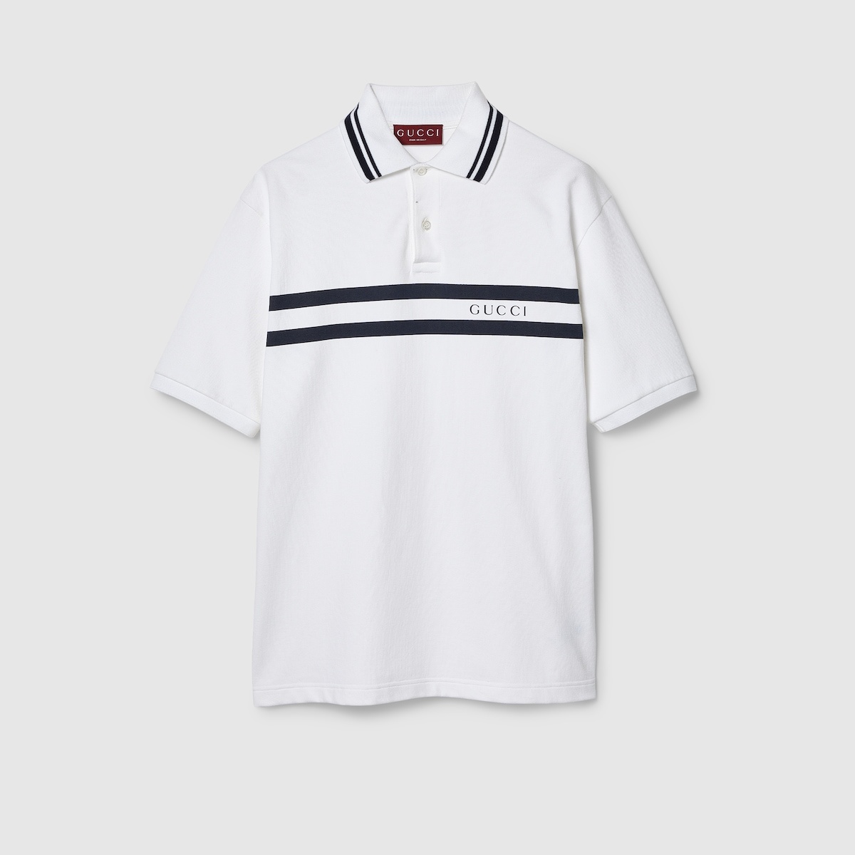 Cotton polo shirt with Gucci print - 1
