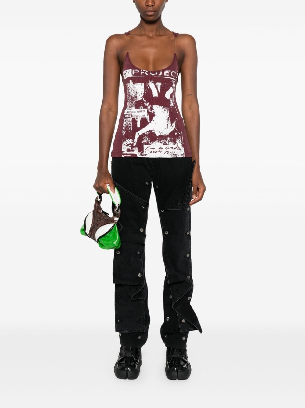 rock band-print invisible strap tank top - 2