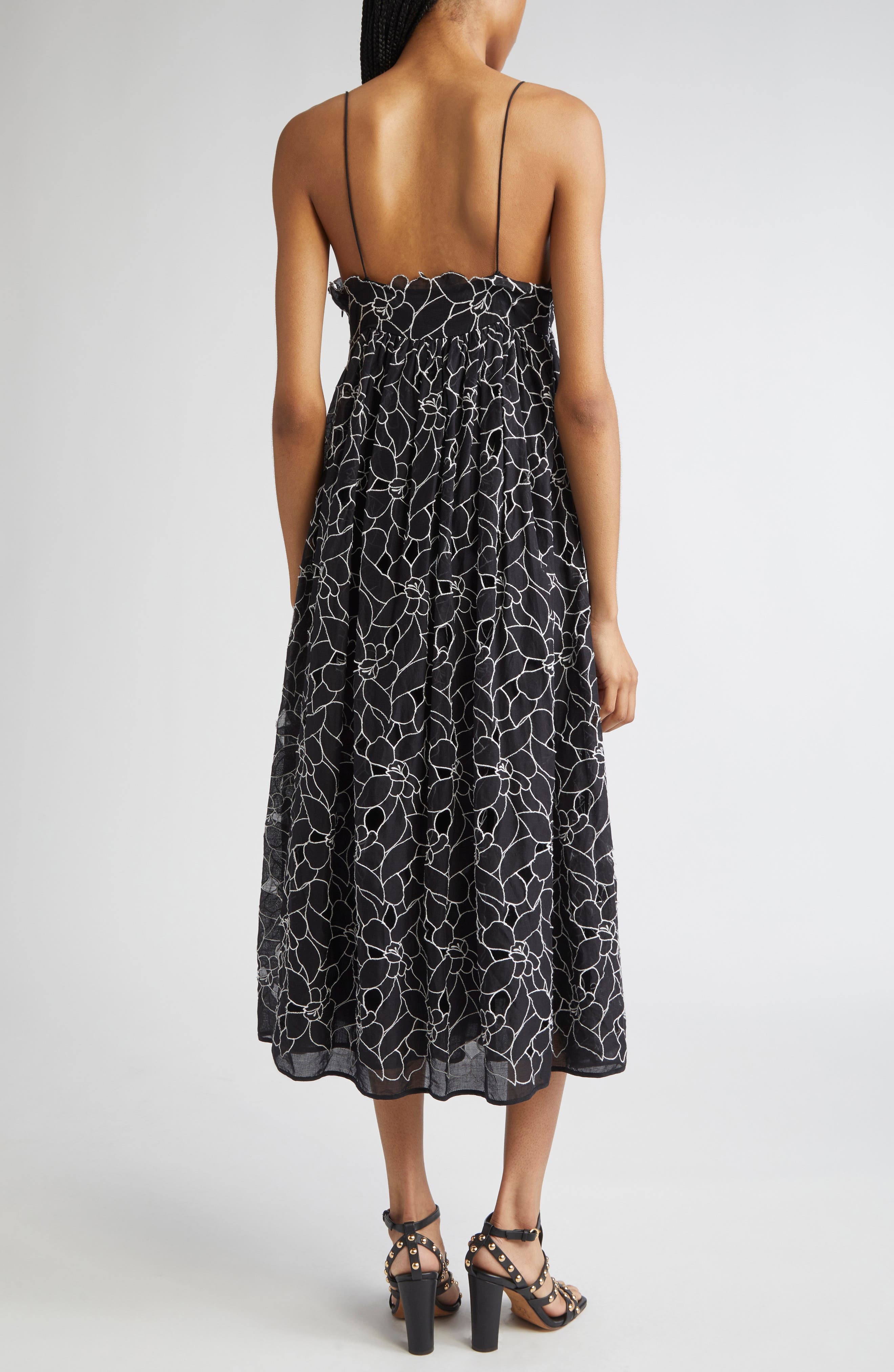 Ulla Johnson Marina Floral Embroidery Cotton Sundress in Noir at Nordstrom - 2