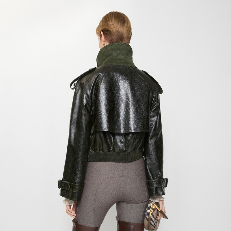 Cropped Embossed Leather Trench Jacket 4