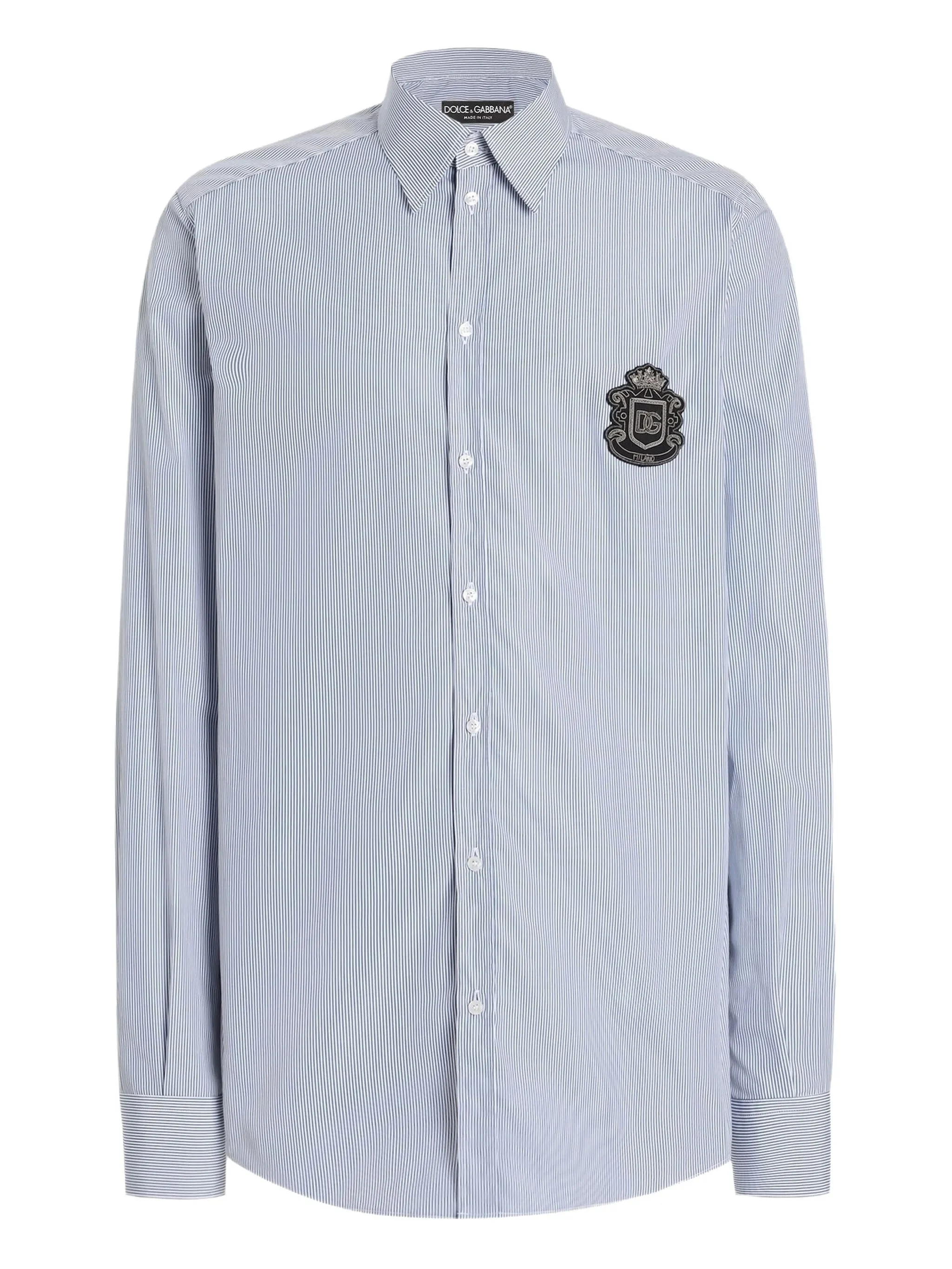 STRIPED-PATTERN CREST-APPLIQUÉ SHIRT - 1