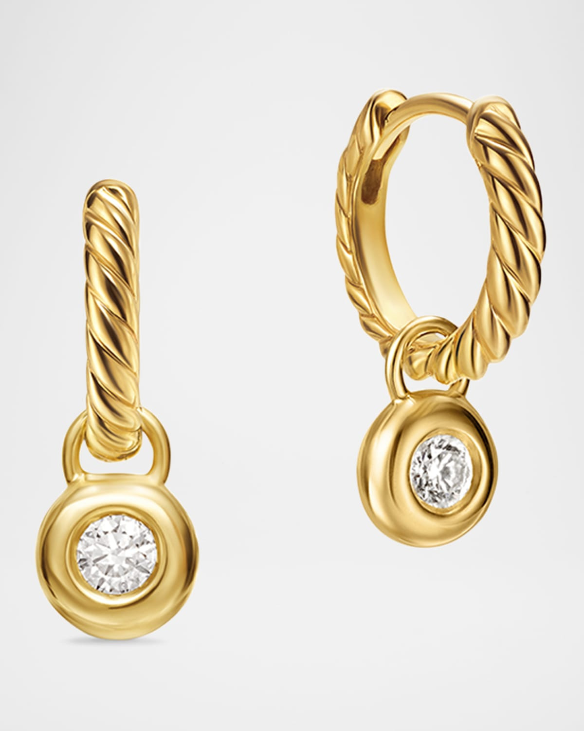 Petite Modern Cable Huggie Drop Earrings in 18K Gold with Diamonds, 18.5mm - 4