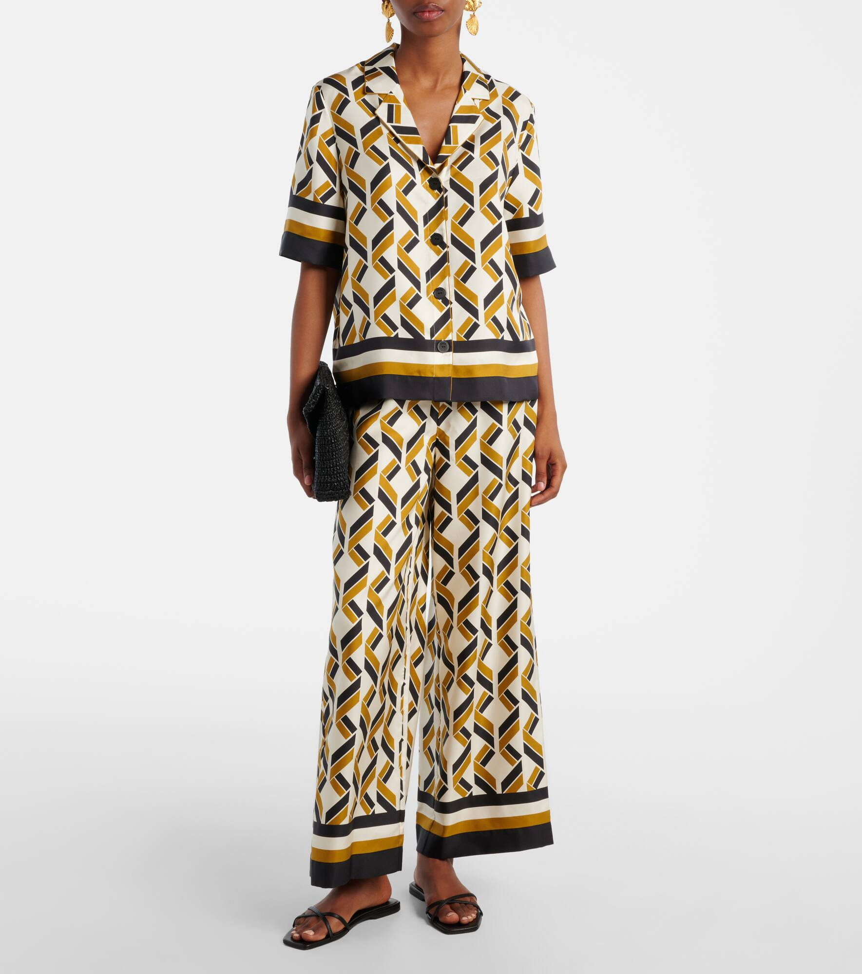 Tube patterned silk twill wide-leg pants - 2