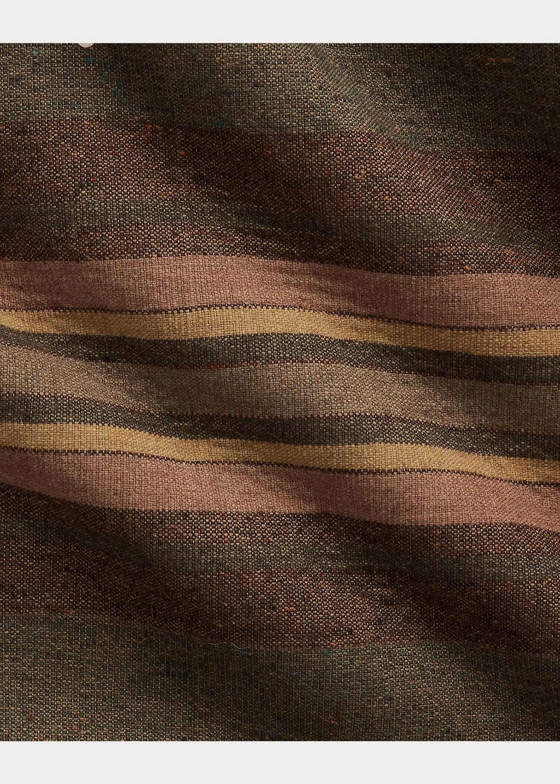 Shearling-Lined Striped Woven Peacoat 6