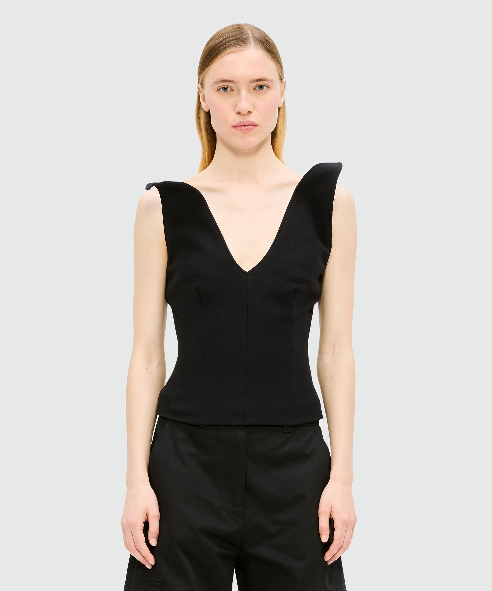 Black corset top in double crêpe cady - 2