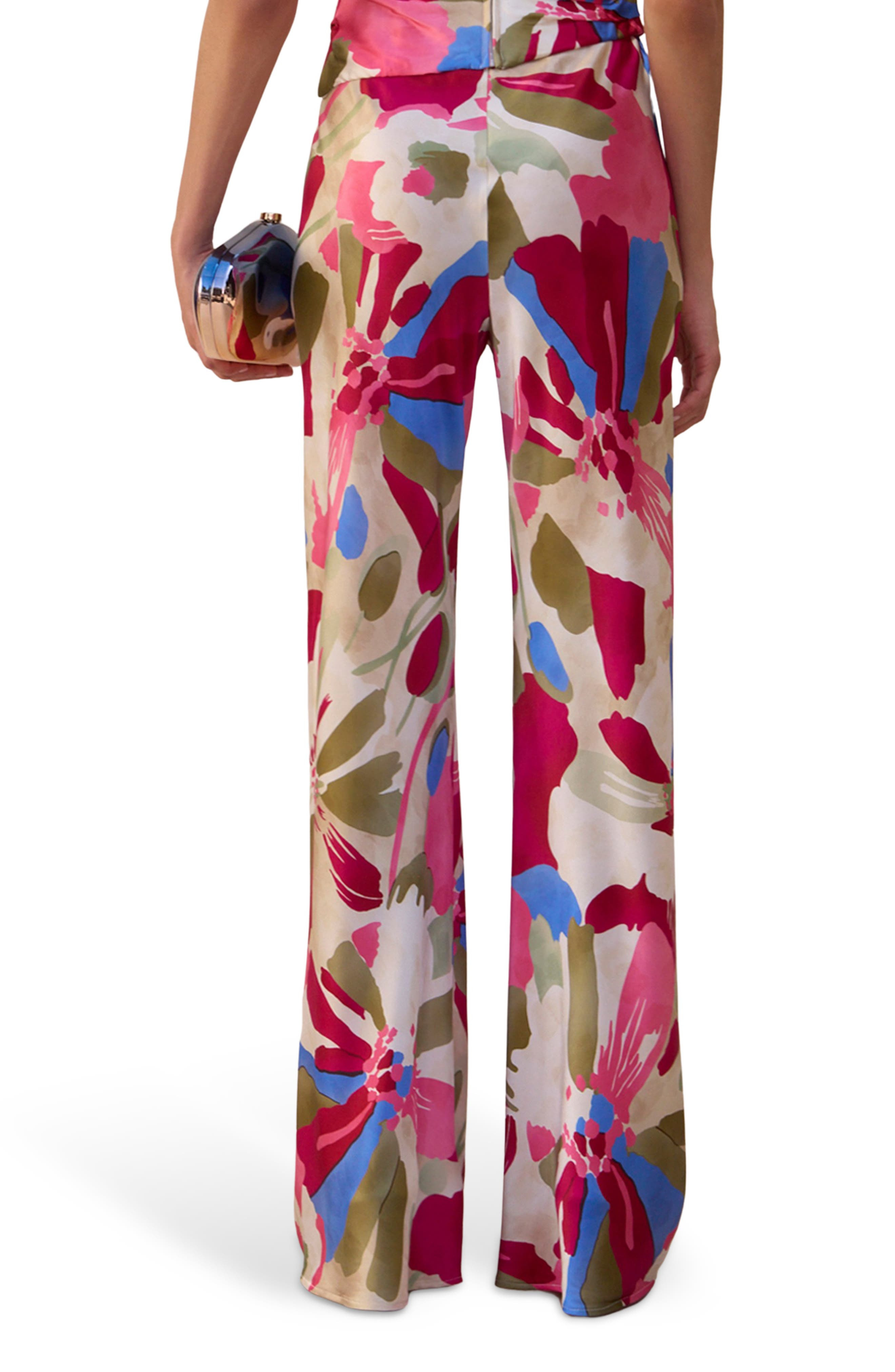 Cult Gaia Stacie Print Stretch Silk Straight Leg Pants in Floral Rosette at Nordstrom - 2