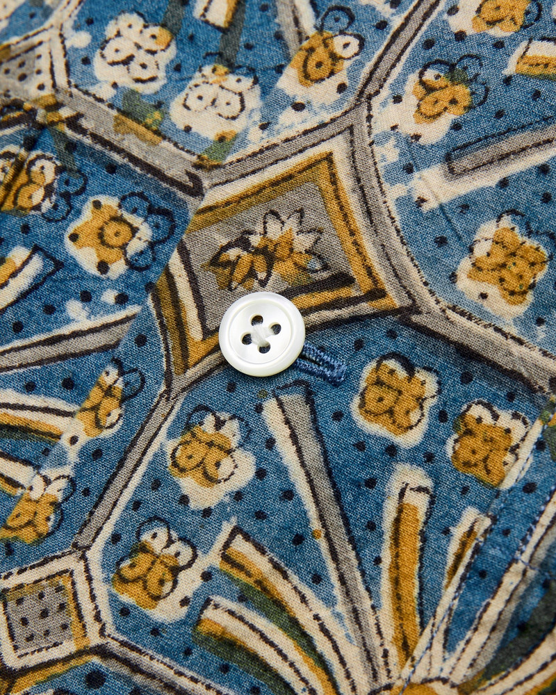 Floral Stamp Block Print Open Collar Shirt in Yellow 5