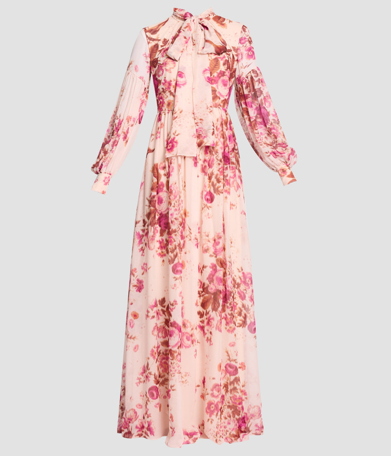 FLORAL PRINT SILK VOILE LONG SLEEVE GOWN 1