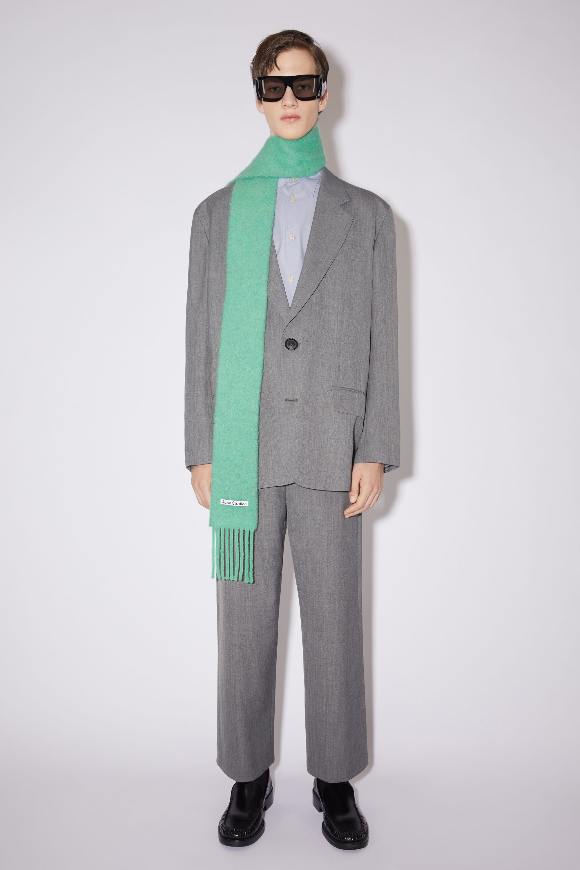 Wool-alpaca fringe scarf - Skinny - Jade green - 3