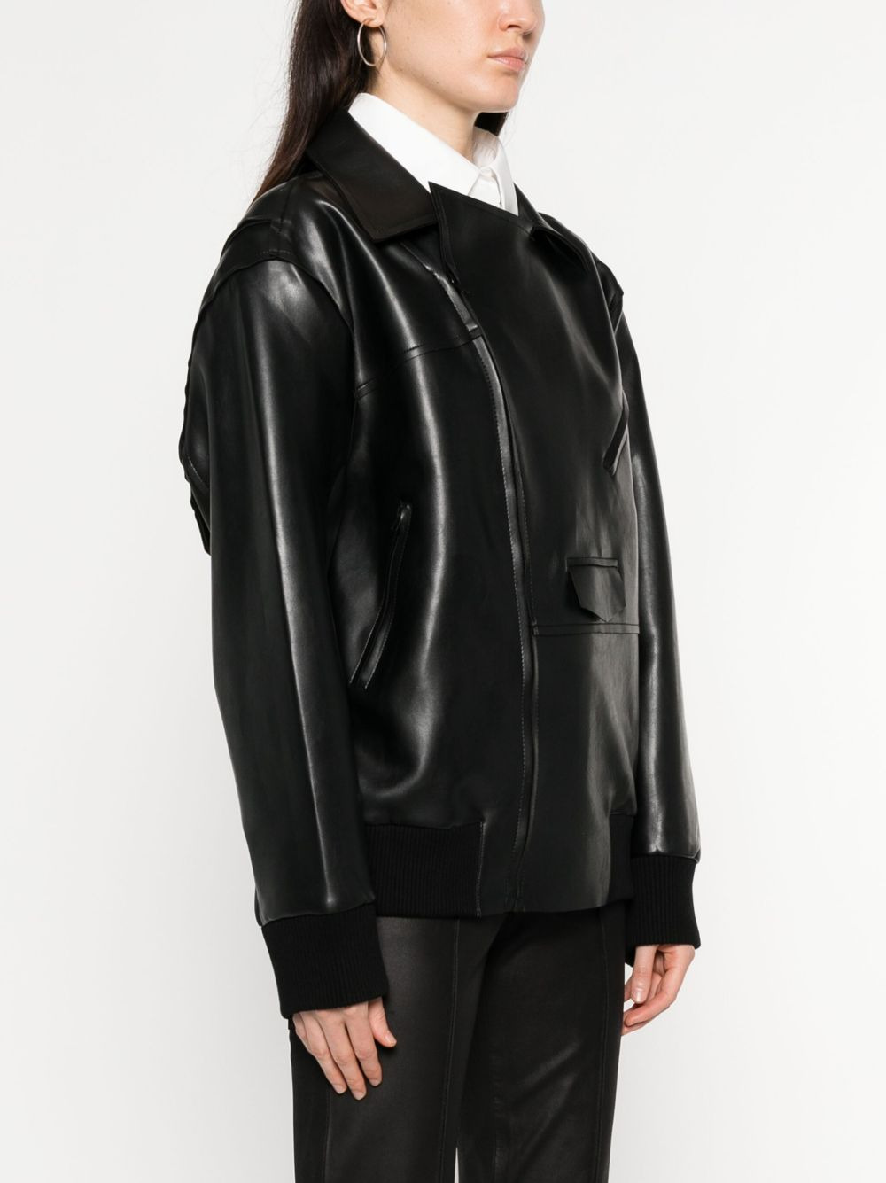 faux leather zip-up biker jacket - 3