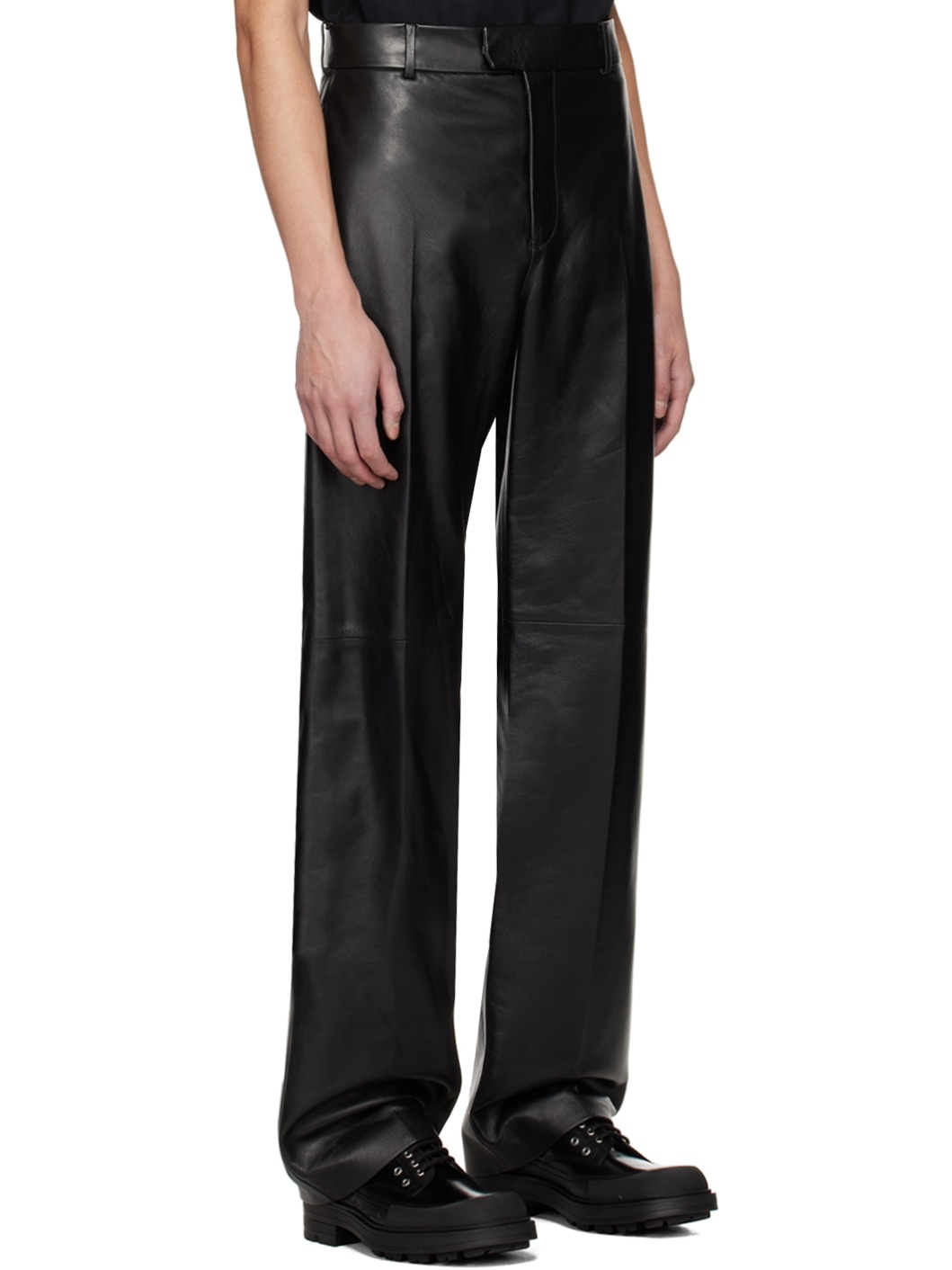 Black Grained Leather Pants - 2