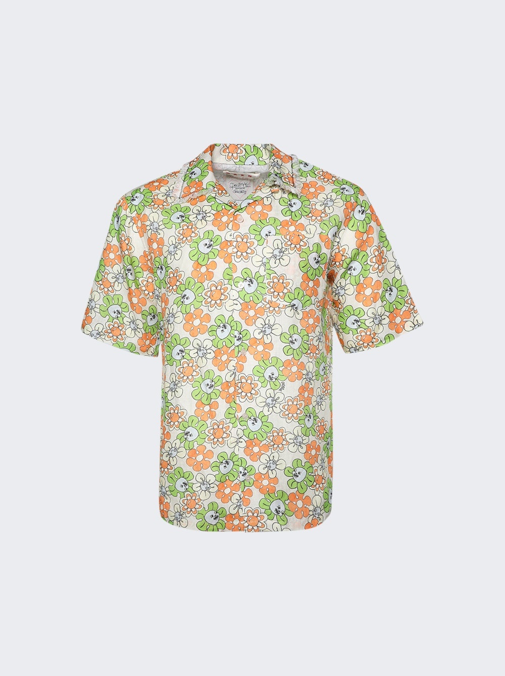 Printed Linen Bowling Shirt Green And Orange - 1