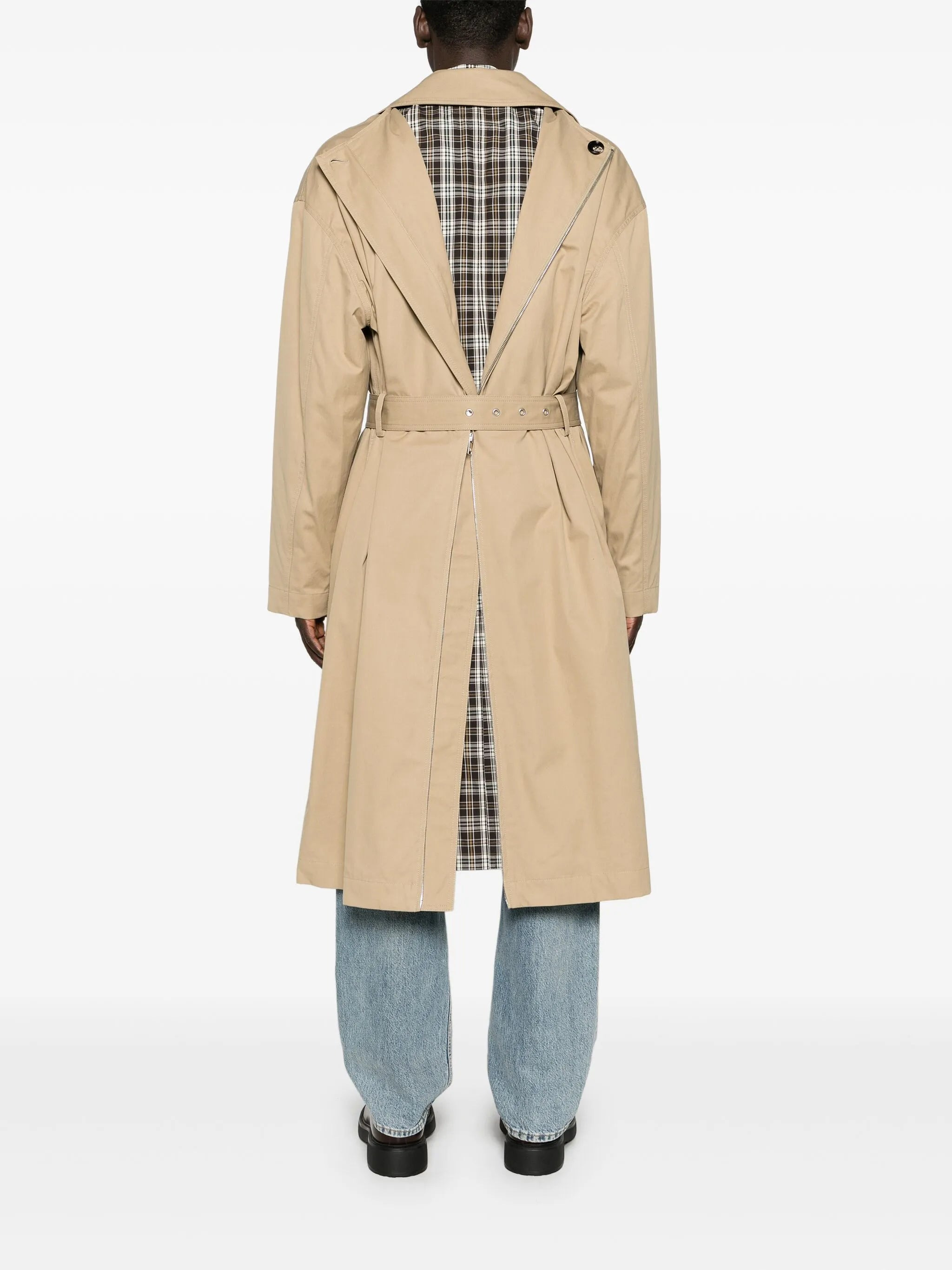panelled belted trench coat - 6