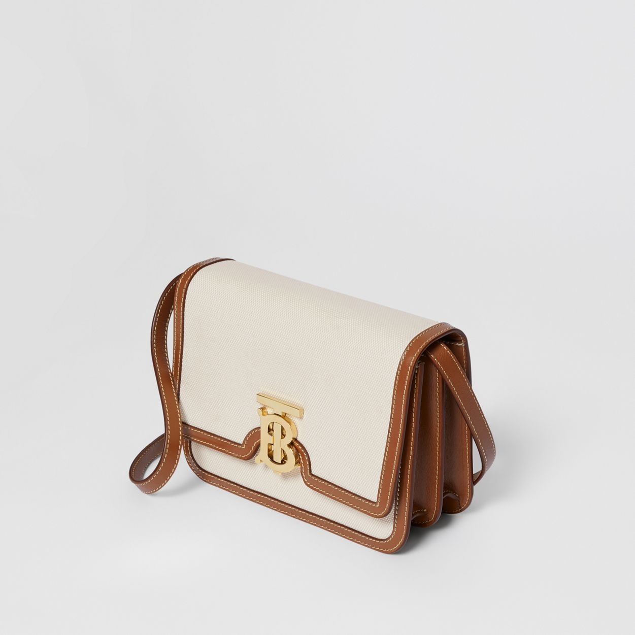 Small Two-tone Canvas and Leather TB Bag - 3