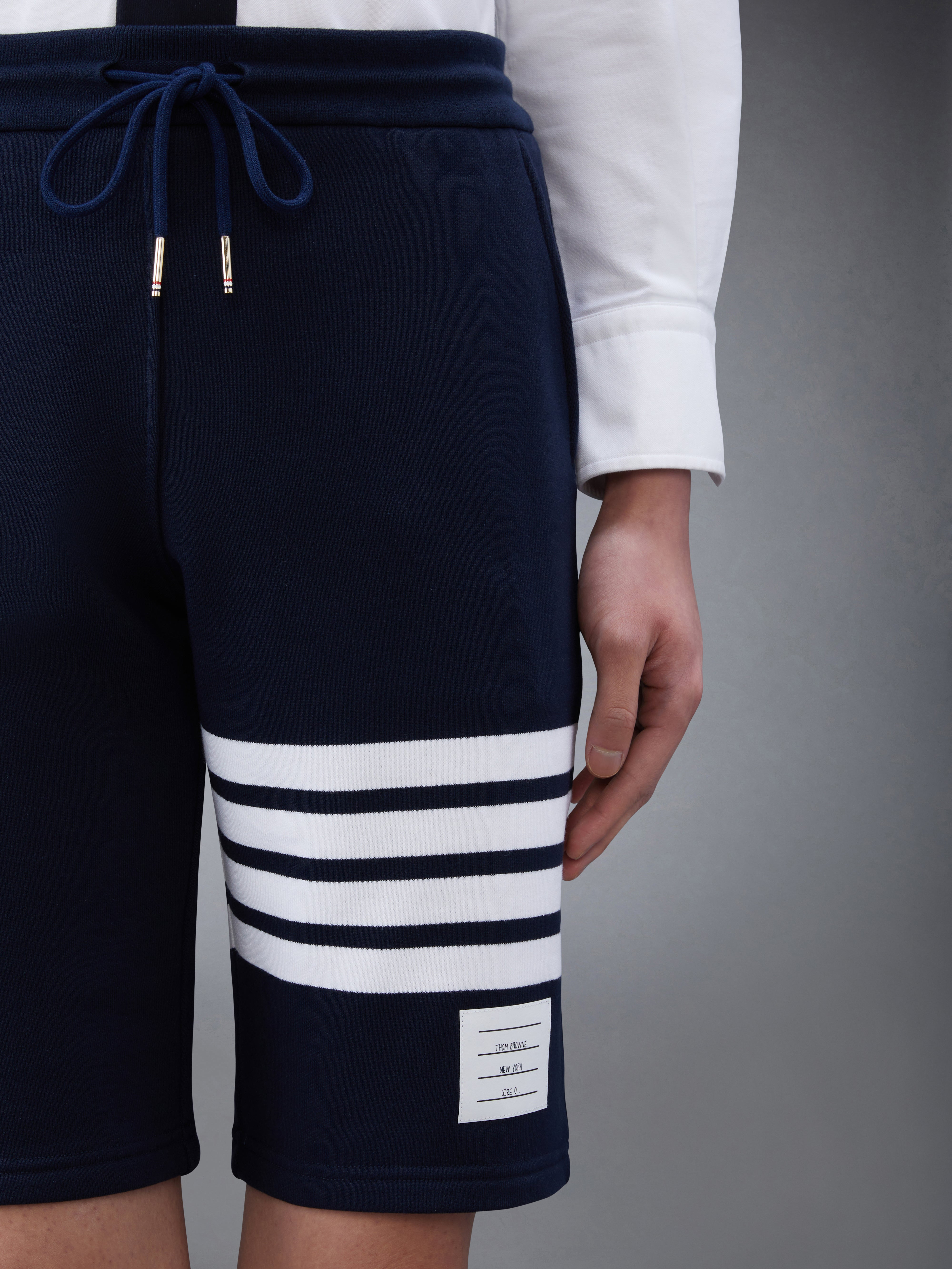 Navy Cotton Loopback Knit Engineered 4-Bar Sweat Shorts - 6