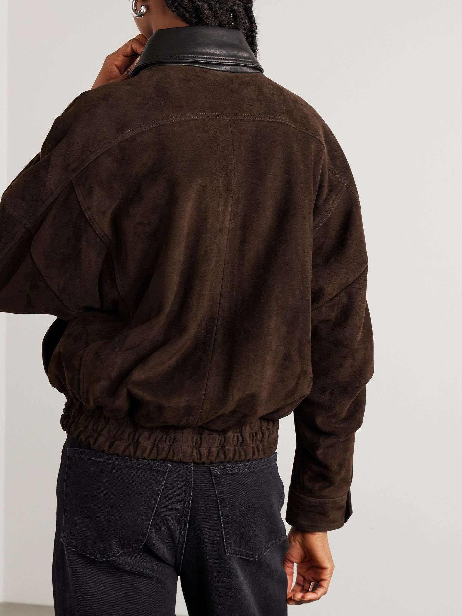 Dalma leather-trimmed suede bomber jacket Chocolate - 4