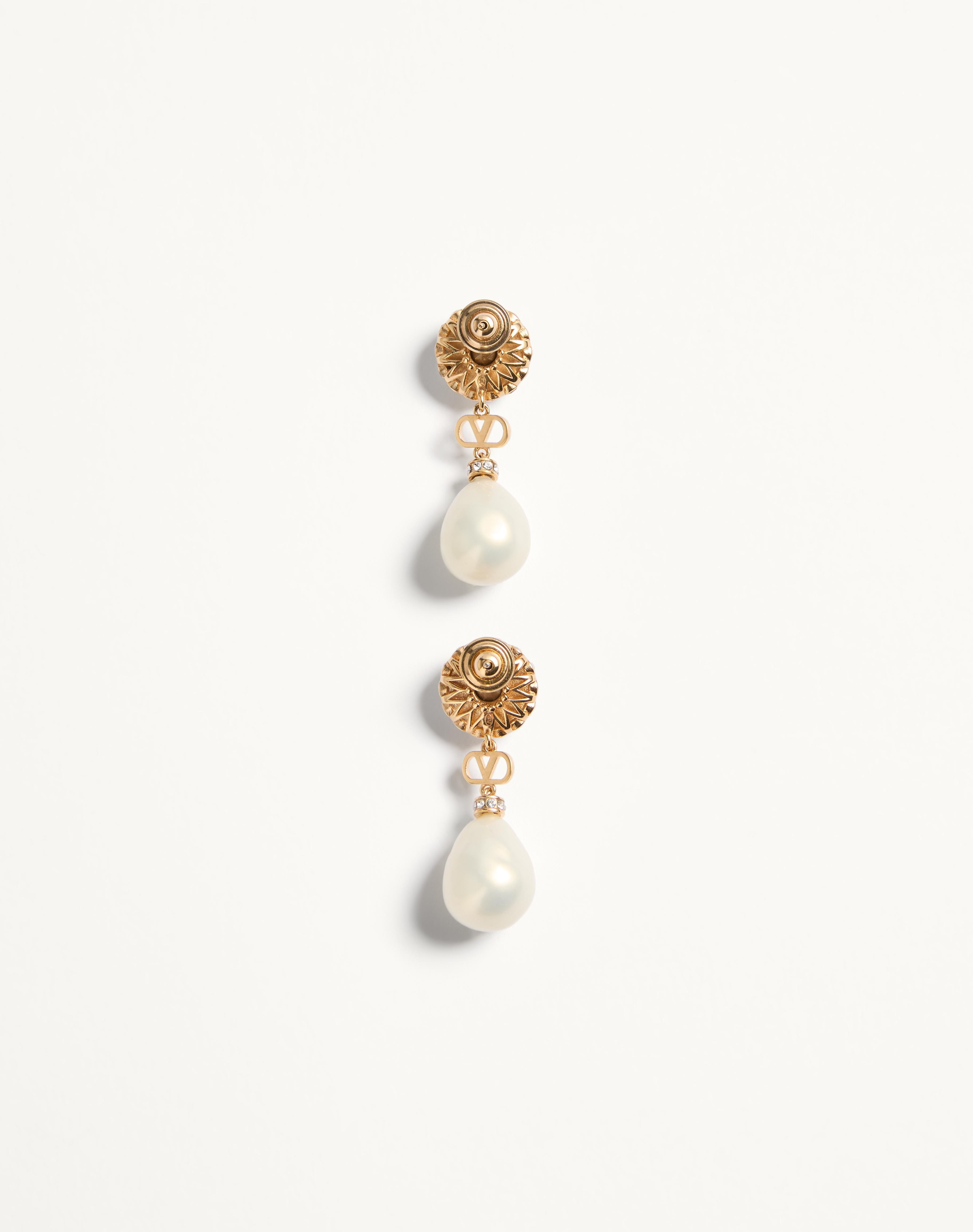 VLOGO SIGNATURE EARRINGS IN METAL, ENAMEL, PEARLS AND CRYSTALS - 5